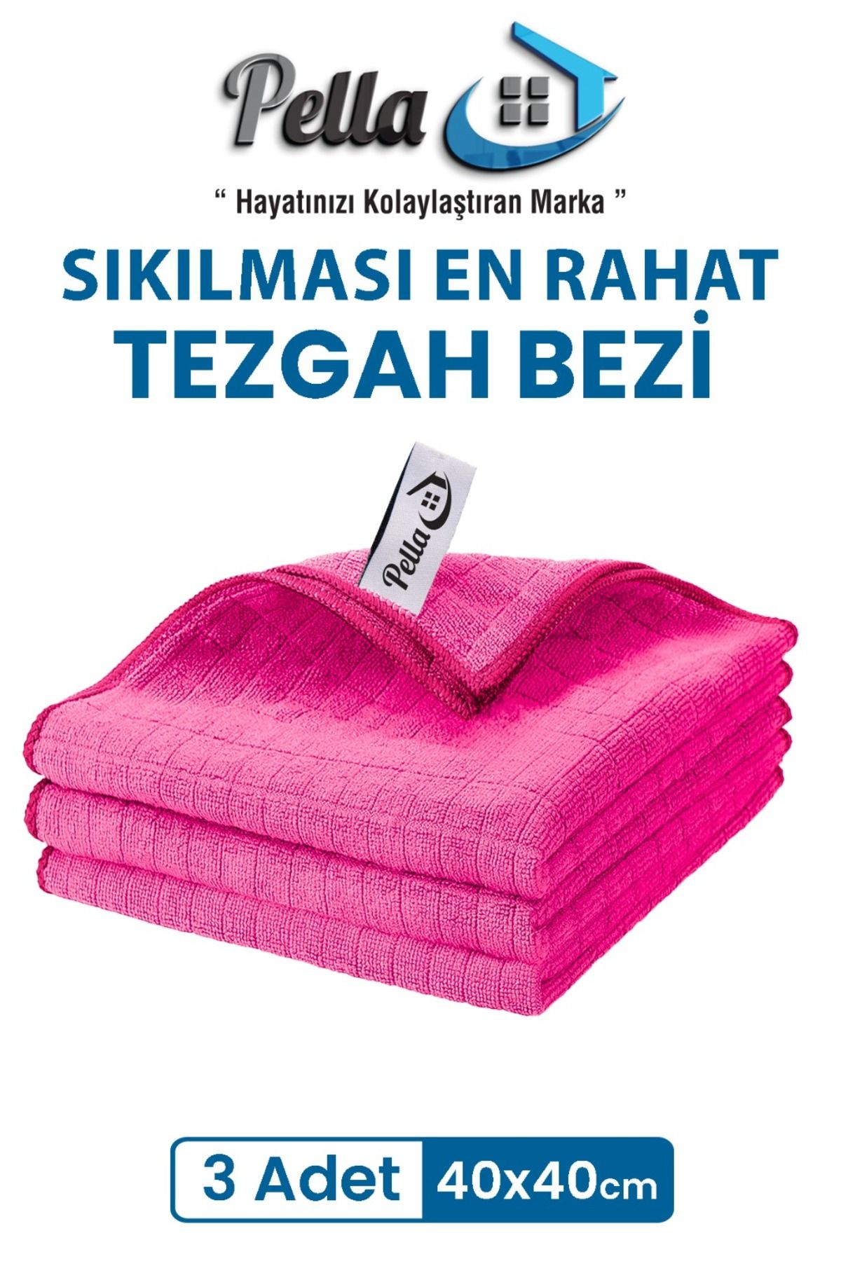 pella 3'lü Mikrofiber Araba, Cam, Mutfak Temizlik Bezi, Pembe (40 CM X 40 CM)