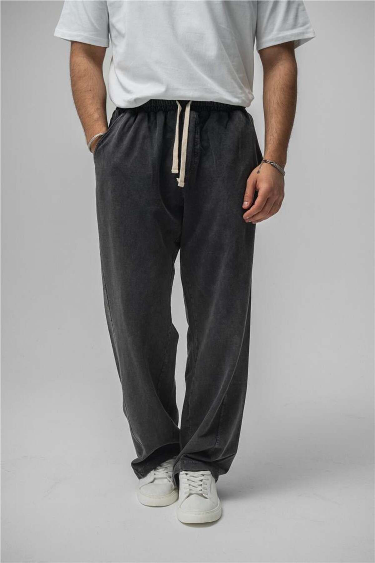 OUTFİT MAN Erkek Yıkamalı Baggy Eşofman Yıkamalı Siyah