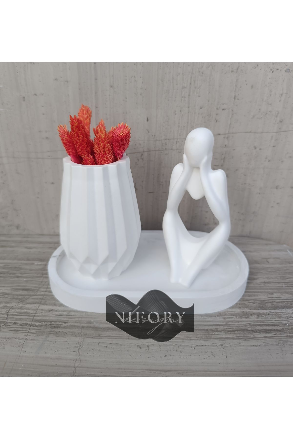 Nifory 520-N07 Dekoratif Beton Sunum Aksesuar Set Beton Biblo Organizer Takımı Çok Amaçlı Dekoratif Set