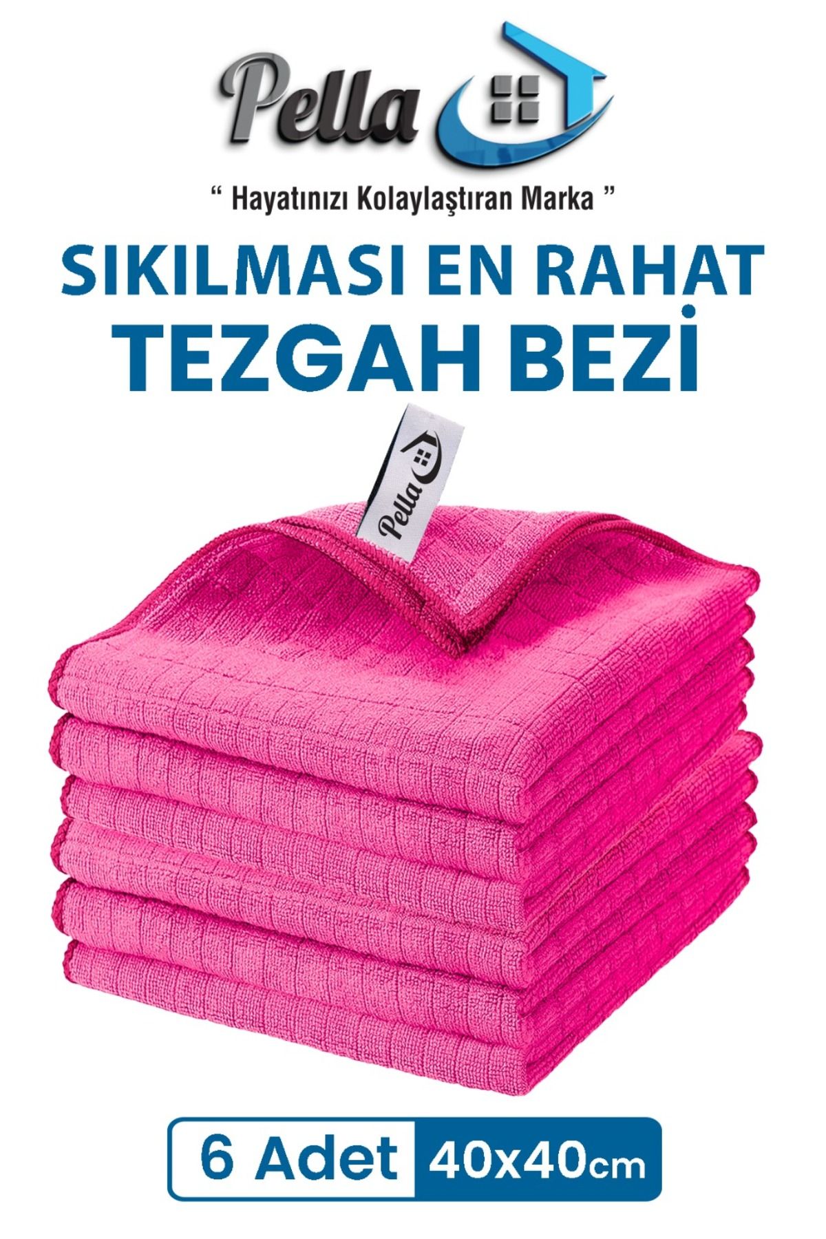 pella 6'lı Mikrofiber Araba, Cam, Mutfak Temizlik Bezi, Pembe (40 CM X 40 CM)