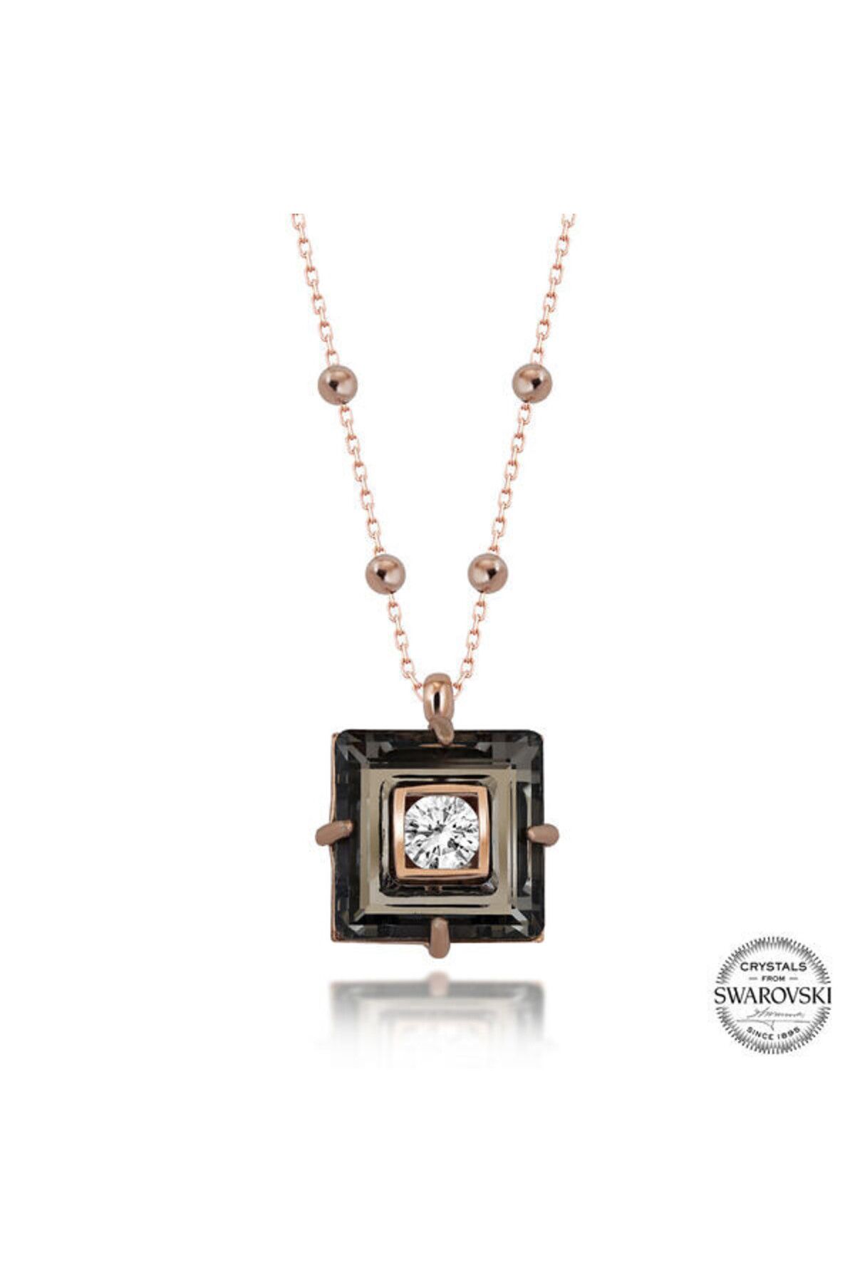 shop Crystal Taşlı Ros Top Siyah Elmas 925 Ayar Gümüş Kolye