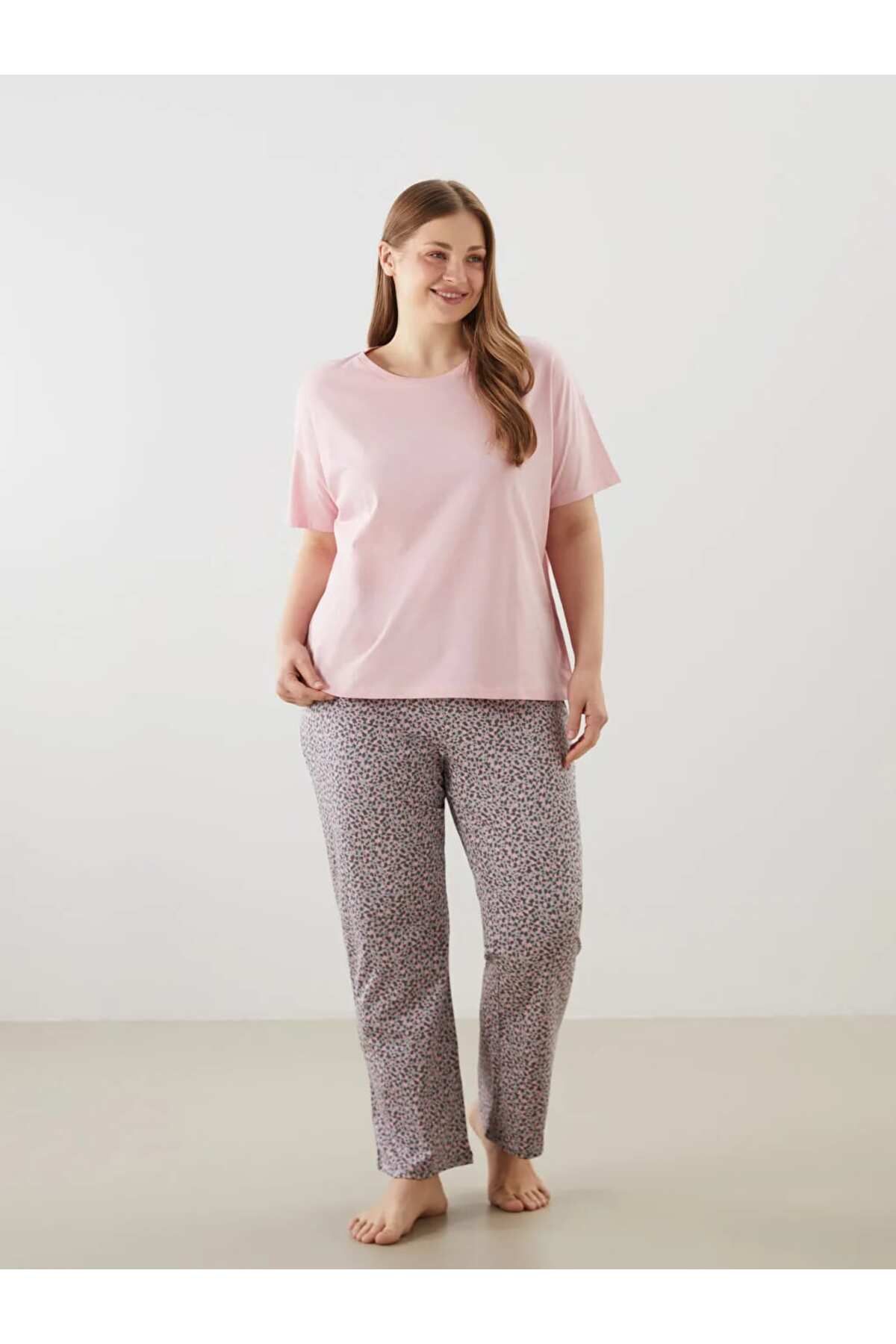LC Waikiki LCW DREAM Gri Büyük Beden Desenli Kadın Pijama Takımı