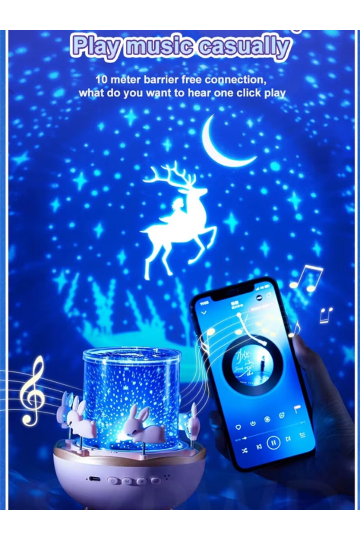 Teknoloji Gelsin Projektör Gece Lambası Dönen Çocuklar İçin Eğitici Müzik Efektli Gezengen Ay Yıldz Işıklı Masal fotoğrafı 2 (önizleme)