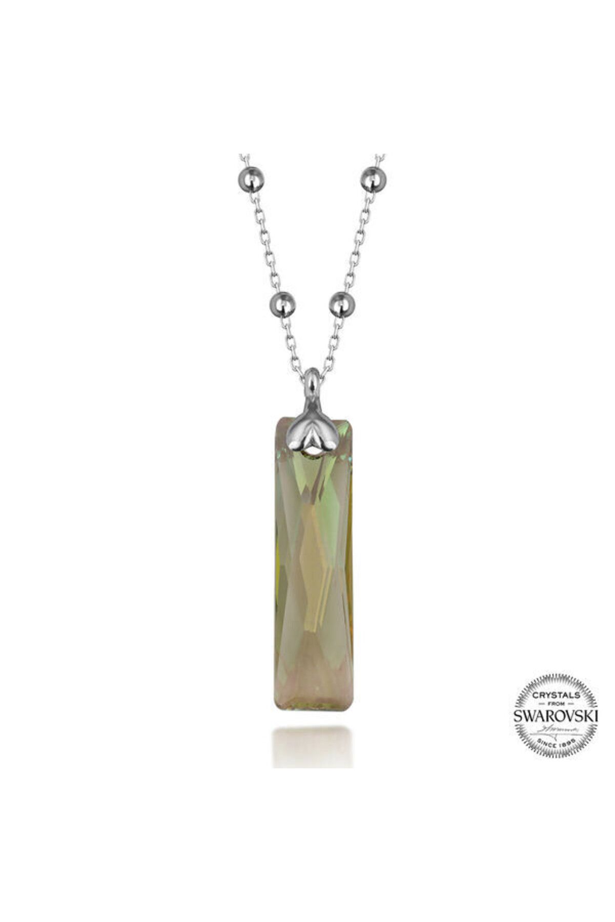 shop Crystal Taşlı Baget Top Zincir 925 Ayar Gümüş Kolye