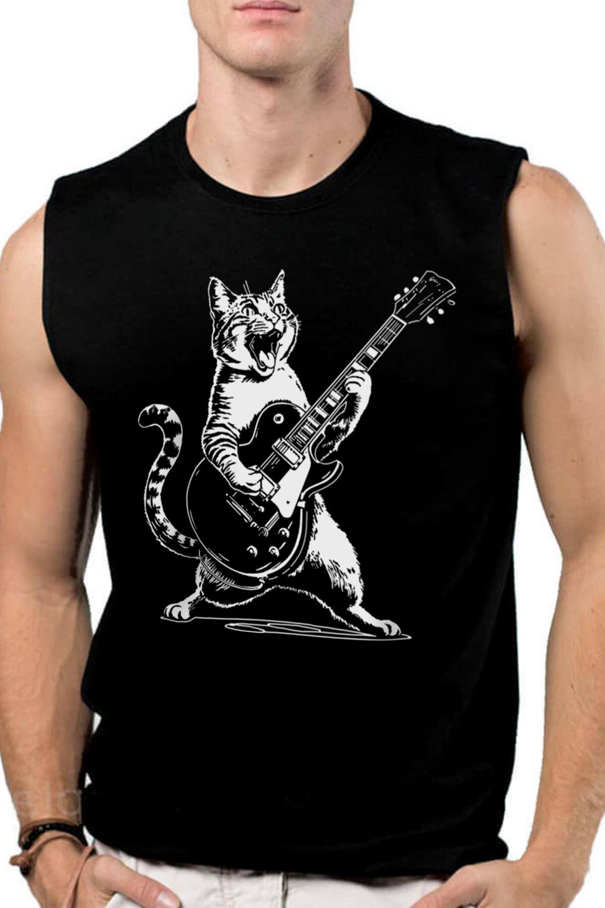 ROCKANDROLL Sarman Rock Siyah Kesik Kol | Kolsuz Erkek Tshirt | Atlet