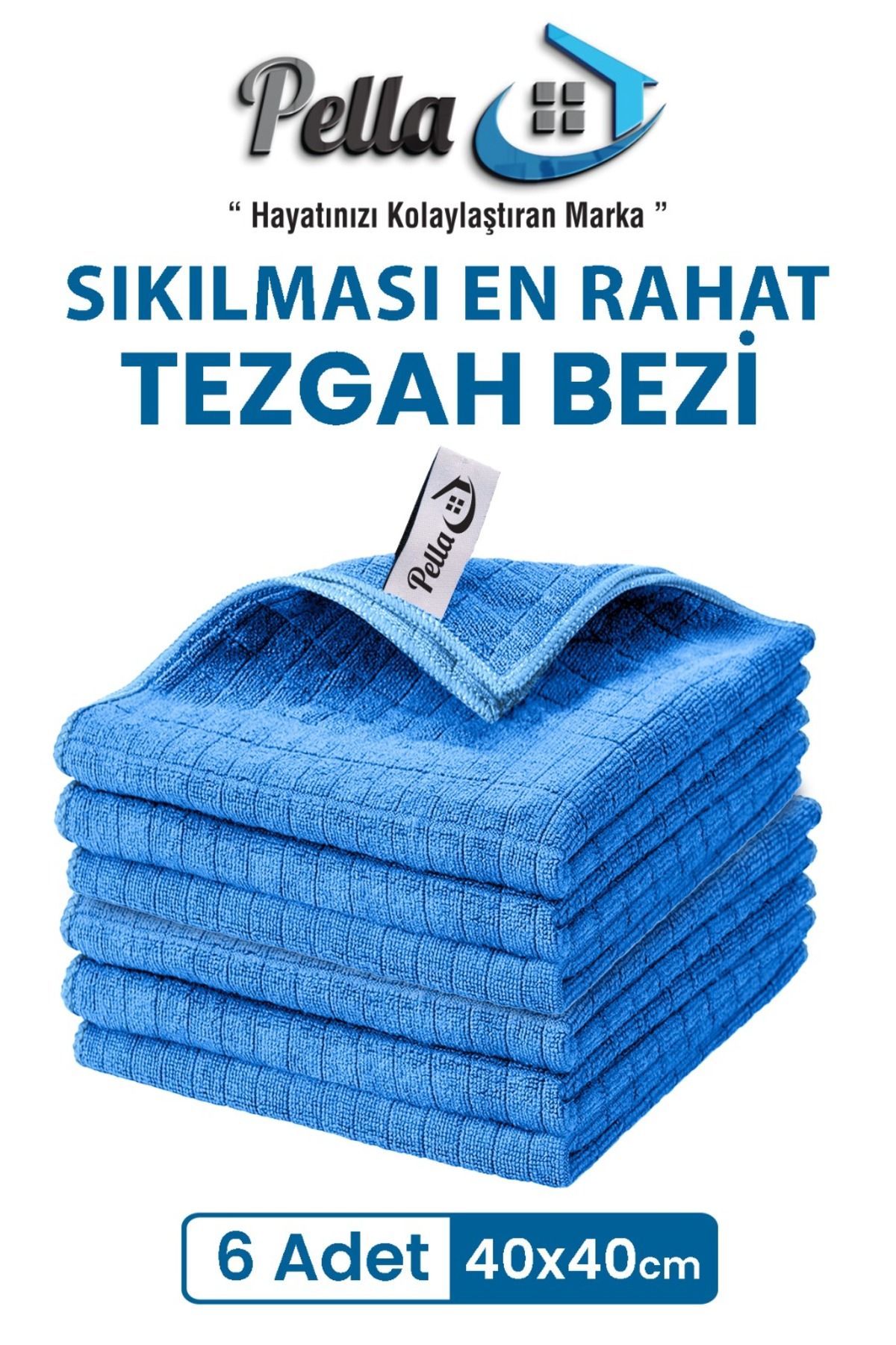 pella 6'lı Mikrofiber Araba, Cam, Mutfak Temizlik Bezi, Mavi (40 CM X 40 CM)