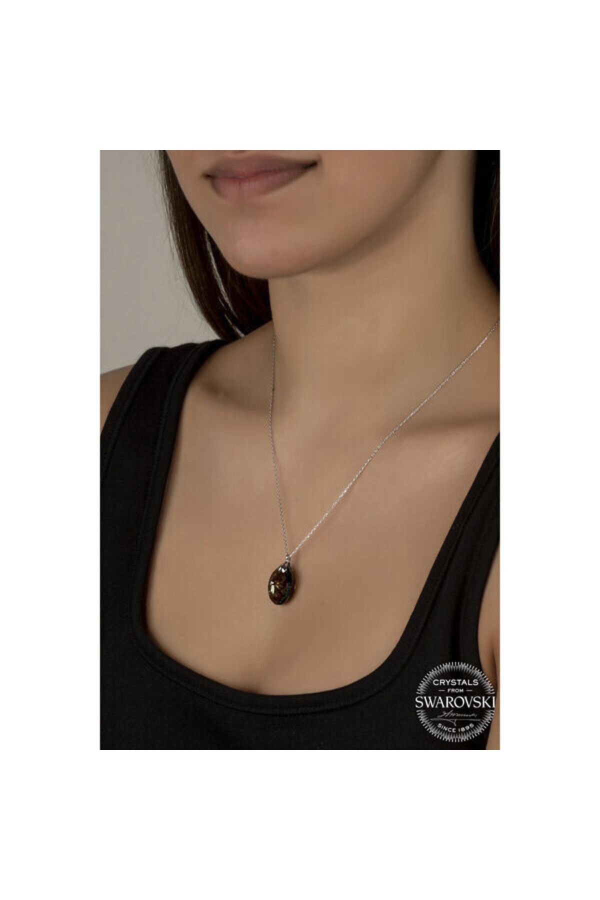 shop Crystal Taşlı Oval 925 Ayar Gümüş Kolye