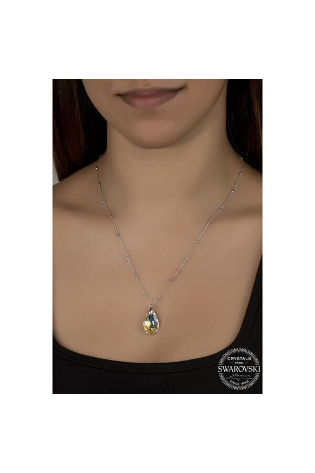 shop Crystal TaşlıDamla Top Zincir 925 Ayar Gümüş Kolye