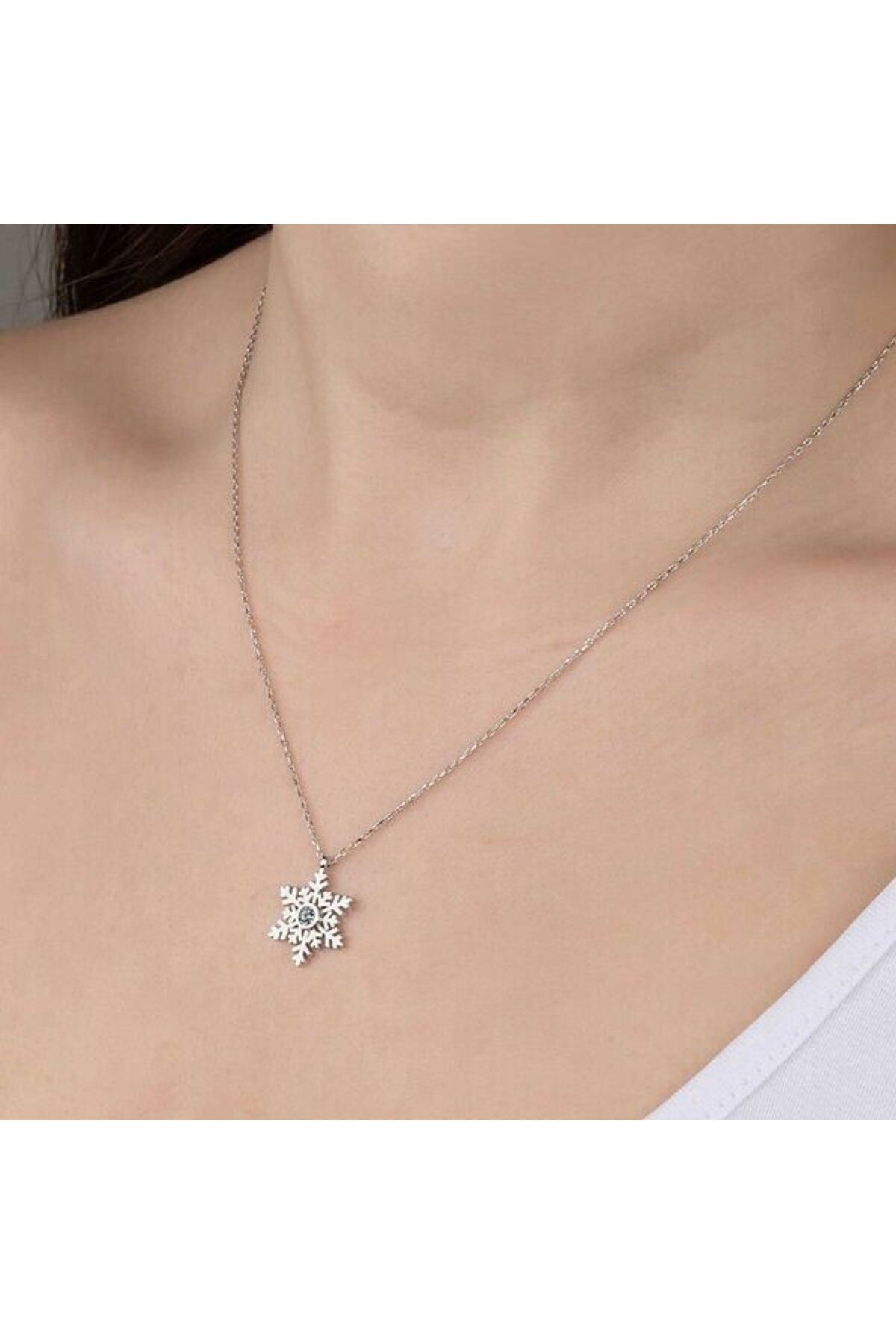 shop Taşlı Kar Tanesi 925 Ayar Gümüş Kolye