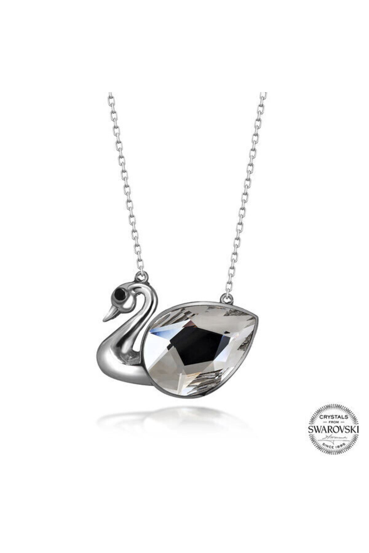 shop Crystal Taşlı Top Zincir Kuğu 925 Ayar Gümüş Kolye