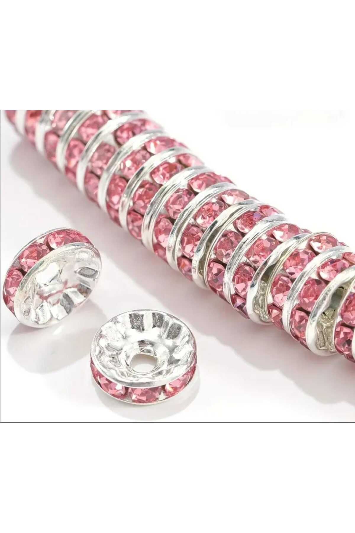 yiğit aksesuar 100 Adet 8 Mm Pembe Rondela Kristal Taşlı Takı Ara Aparatı