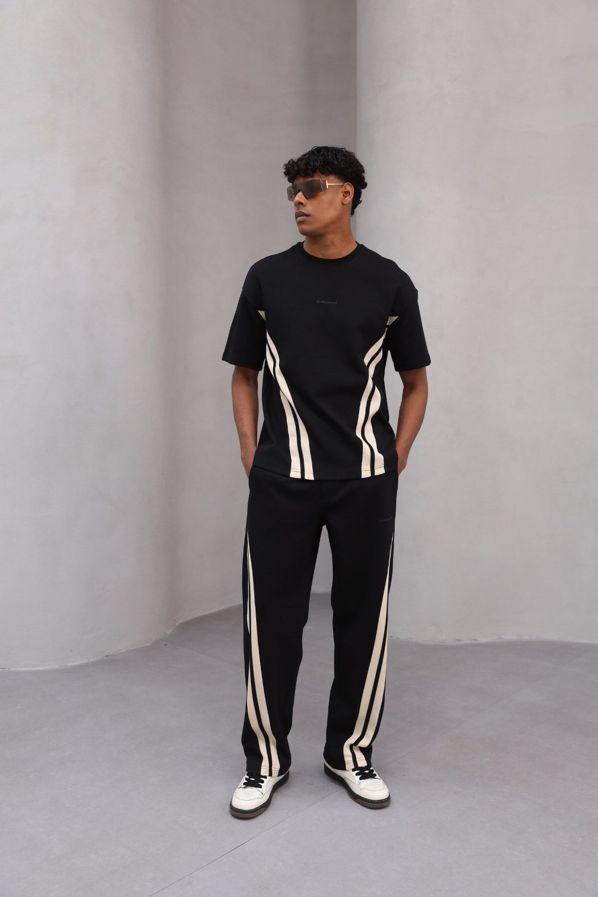 The Champ Clothing Rahat Kesim Şerit Detaylı Minimal Çizgili Oversize Erkek Günlük Takım