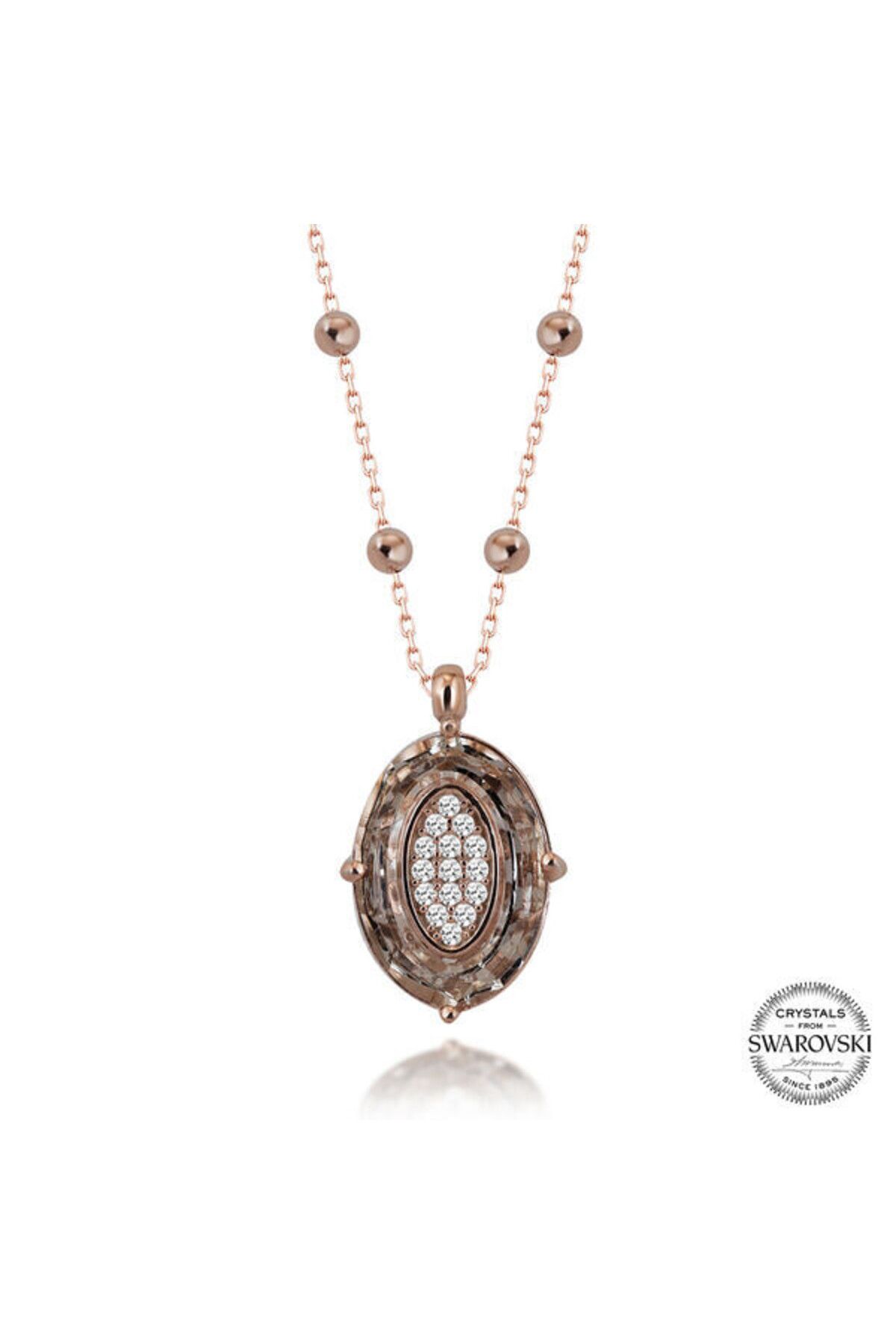shop Crystal Taşlı Ros Top Oval 925 Ayar Gümüş Kolye