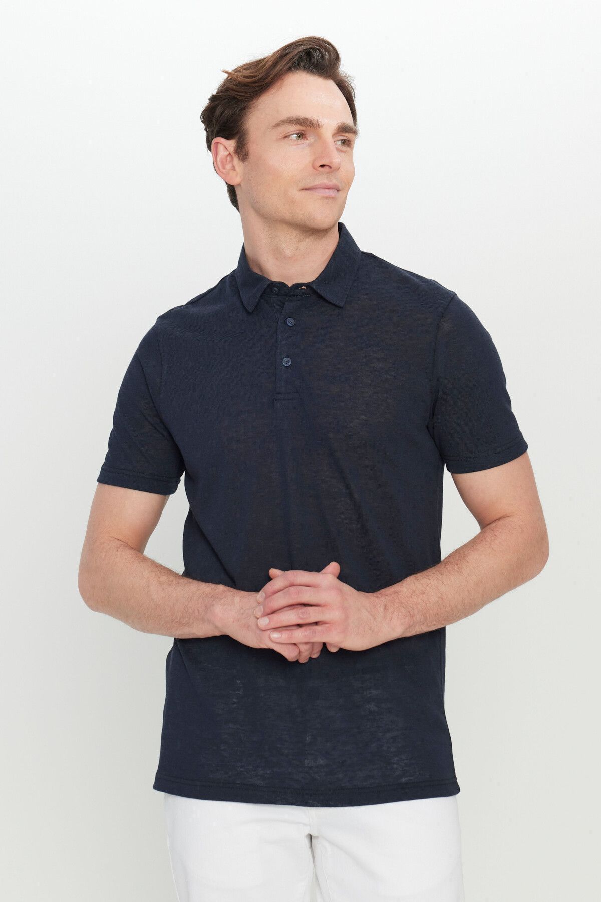 ALTINYILDIZ CLASSICS Erkek Lacivert Pamuklu Slim Fit Dar Kesim Polo Yaka Tişört
