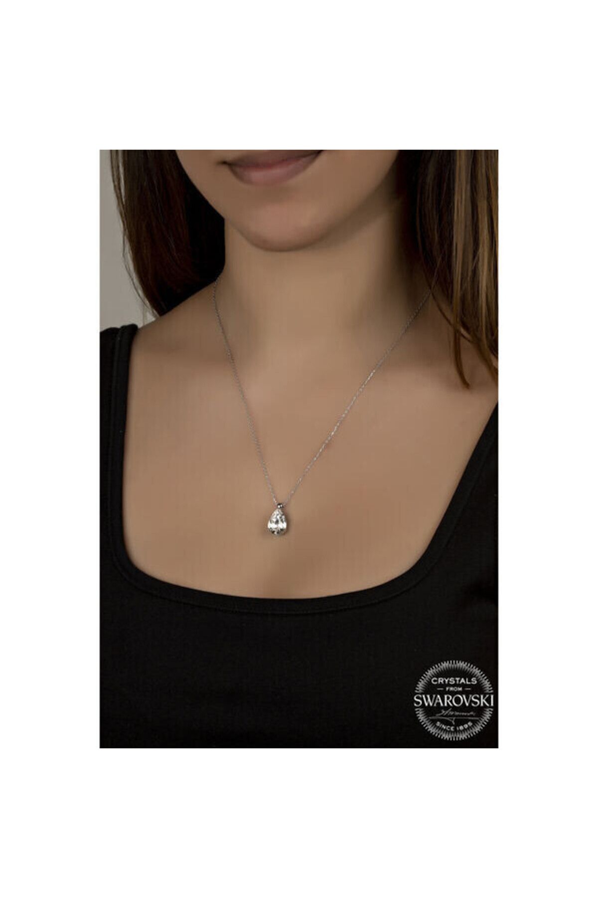 shop Crystal Taşlı Damla 925 Ayar Gümüş Kolye