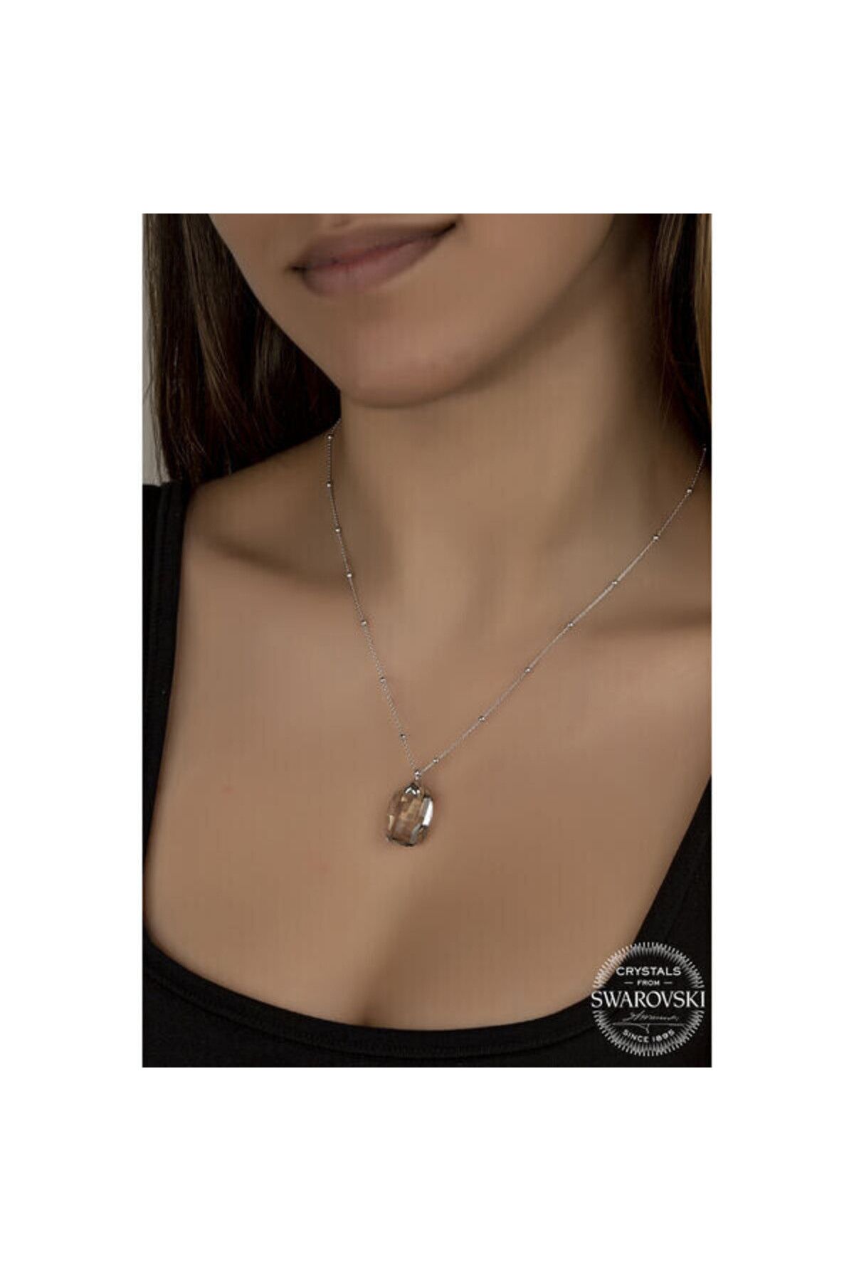 shop Crystal Taşlı Baget Top Zincir 925 Ayar Gümüş Kolye