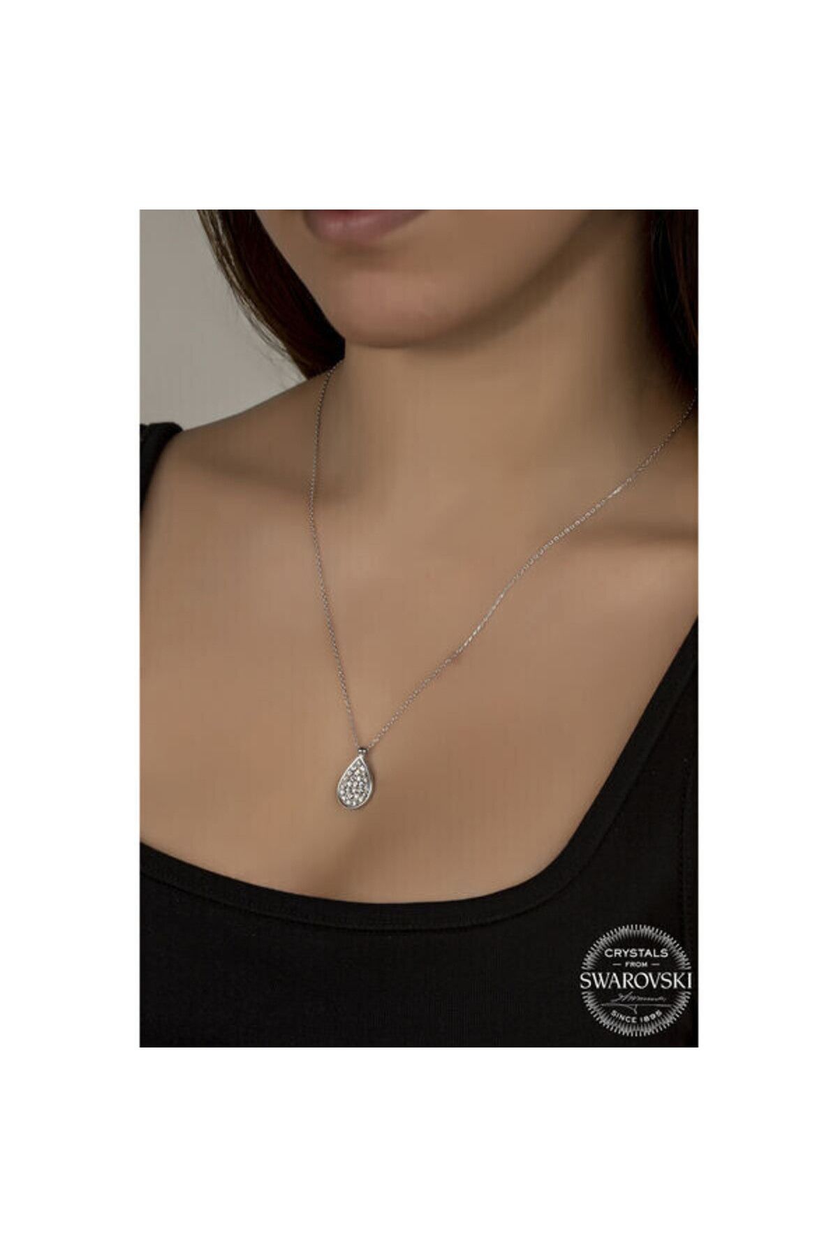 shop Crystal Taşlı Damla 925 Ayar Gümüş Kolye