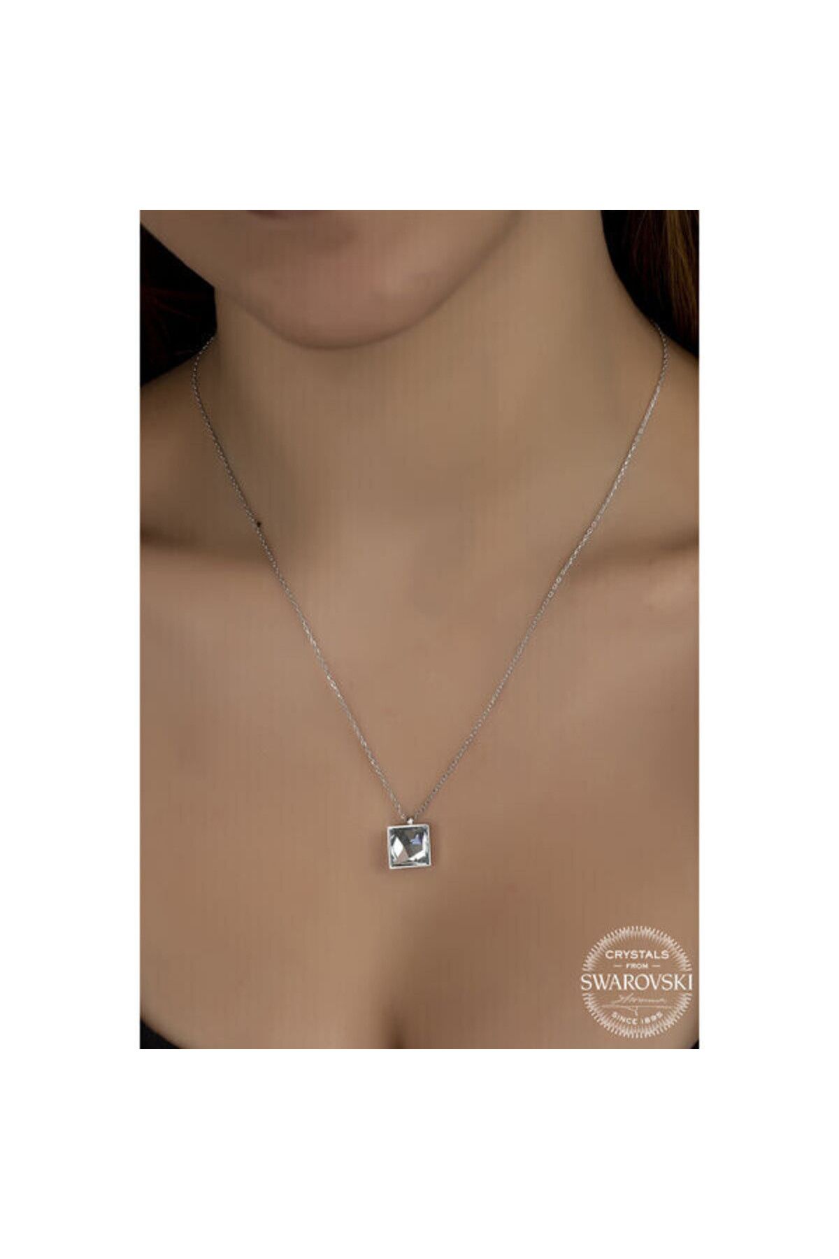 shop Crystal Taşlı Kare 925 Ayar Gümüş Kolye