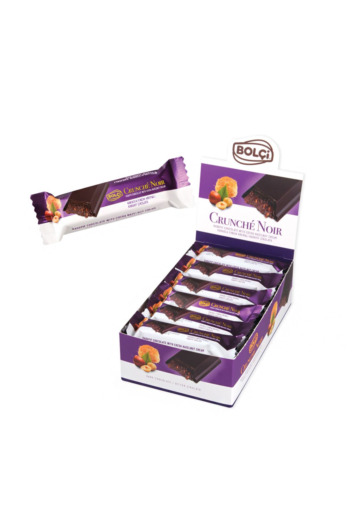 Bolçi KAKAOLU FINDIK KREMALI KADAYIF DOLGULU BİTTER ÇİKOLATA 30 g x24 adet