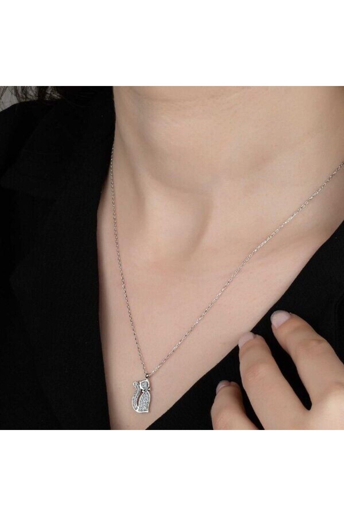 shop Taşlı Kedi 925 Ayar Gümüş Kolye