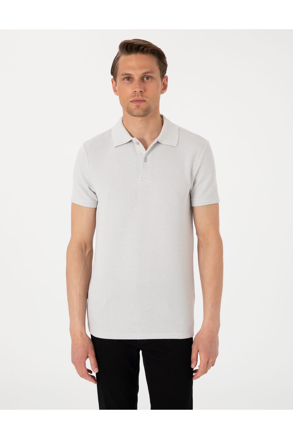 Pierre Cardin Gri Slim Fit Örme Dokulu Polo Yaka Tişört 50310171-VR024