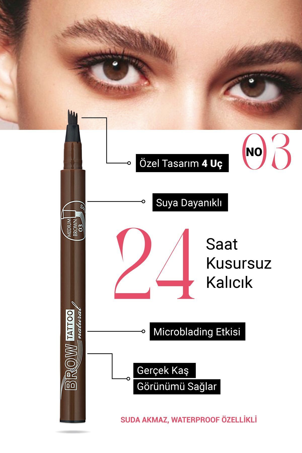 GXMPRO Kaş Kalemi, Brow Tattoo Microblading Etkisi - Likit Kaş Kalemi Waterproof Etkili Kaş Kalemi