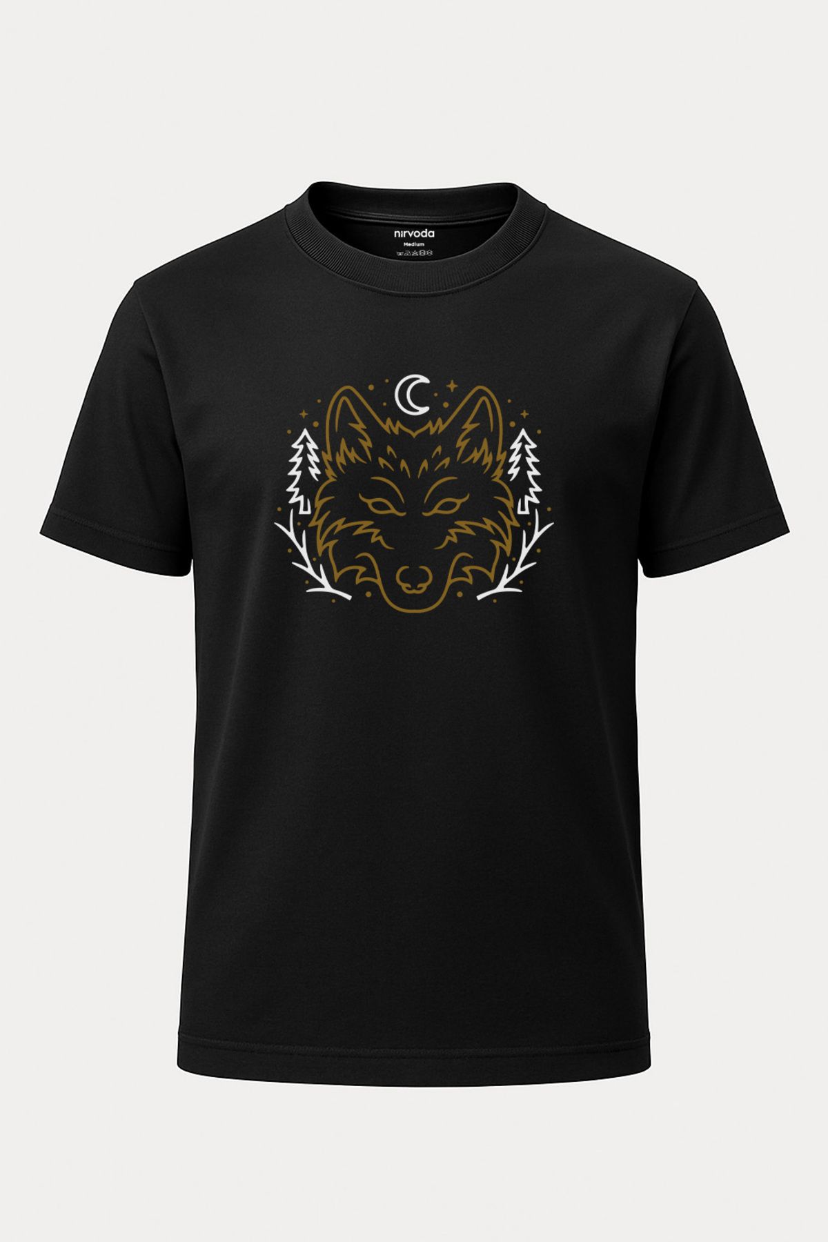 nirvoda Unisex Kurt Desenli Siyah Tişört - Uzun T-shirt