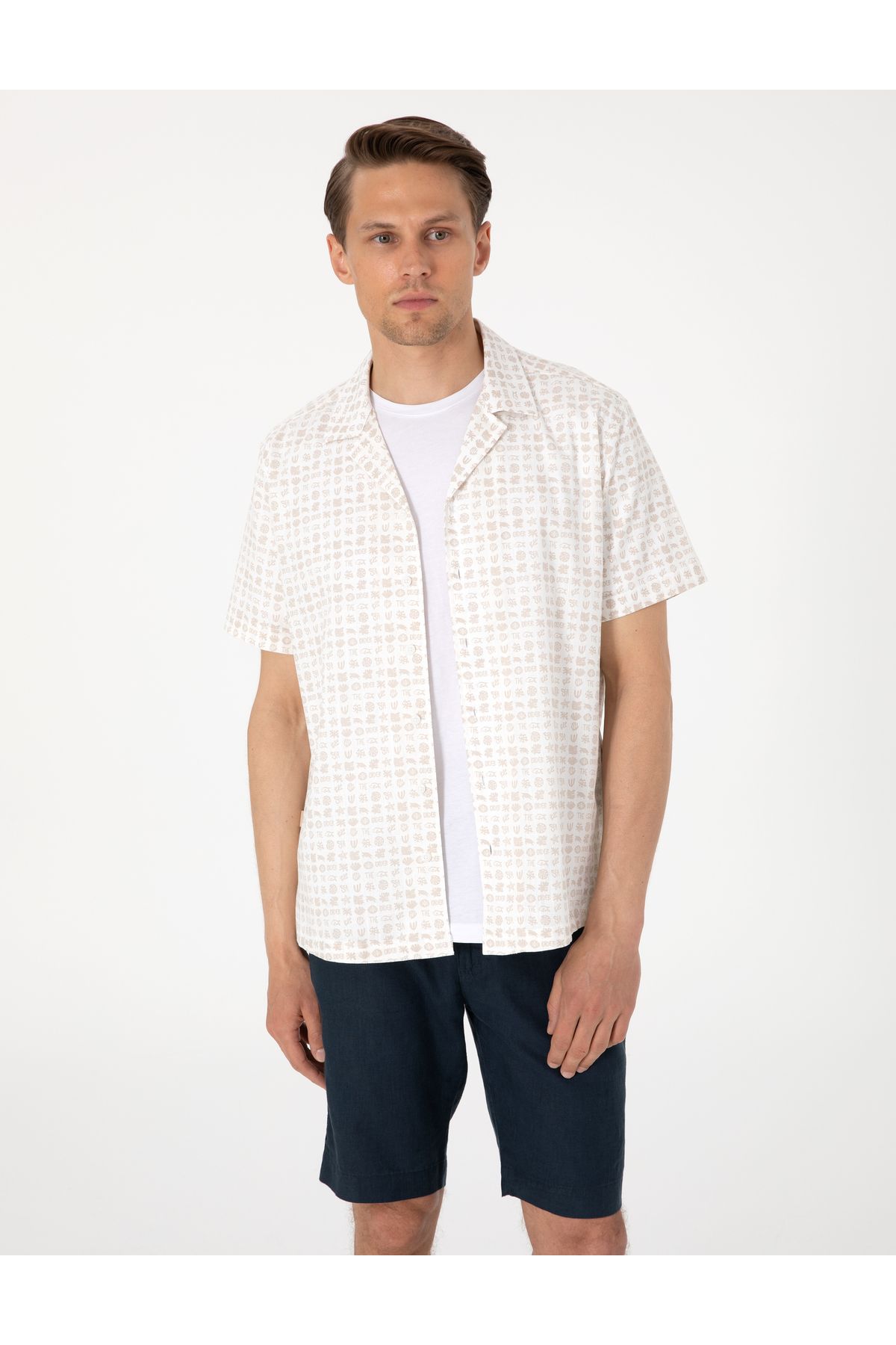 Pierre Cardin Bej Comfort Fit Kısa Kollu Gömlek 50304509-VR011
