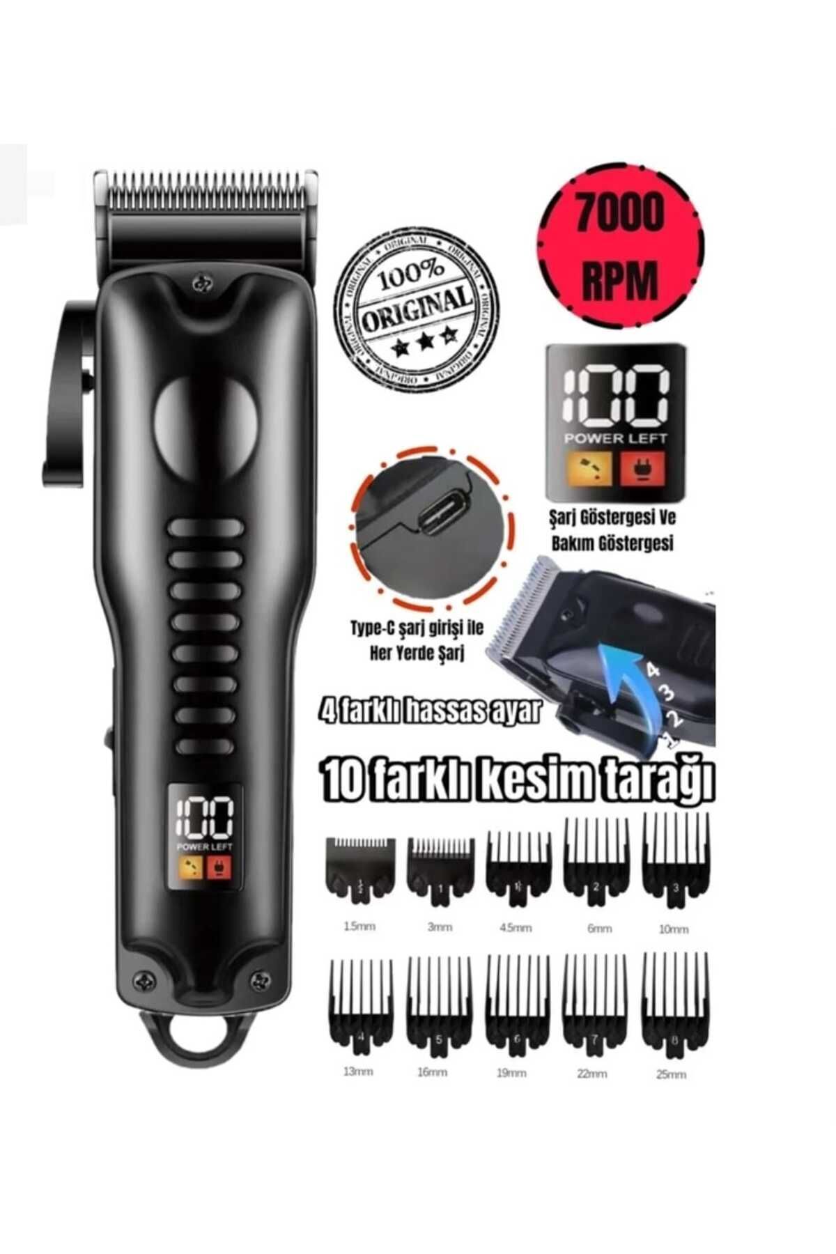 teknotrust Şarjlı 7000 RPM - 10 FARKLI KESİM TARAĞI - 4 FARKLI HASAS AYARLI - TYPE-C GİRİŞLİ - TIRAŞ MAKİNESI