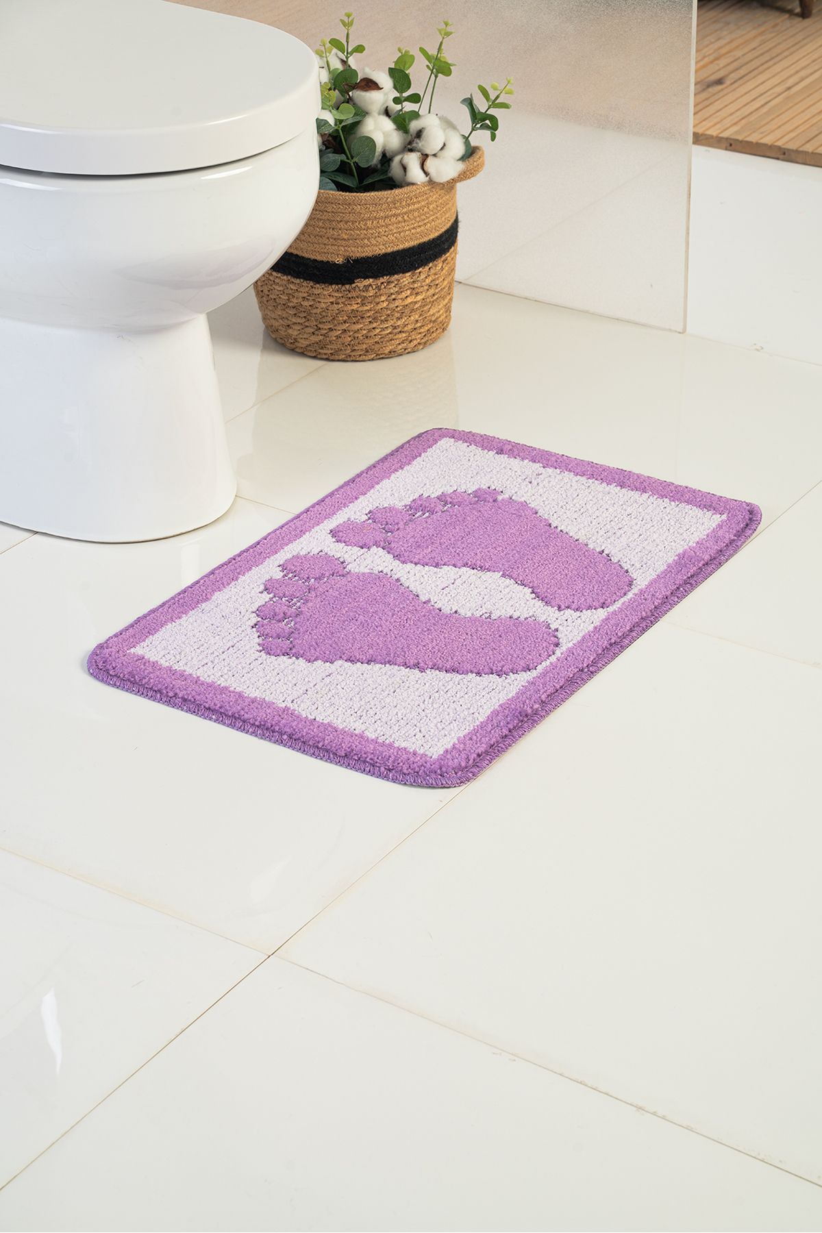 Moda Dekor Lux 40x60 cm Ayak İzi Lila Banyo Paspası