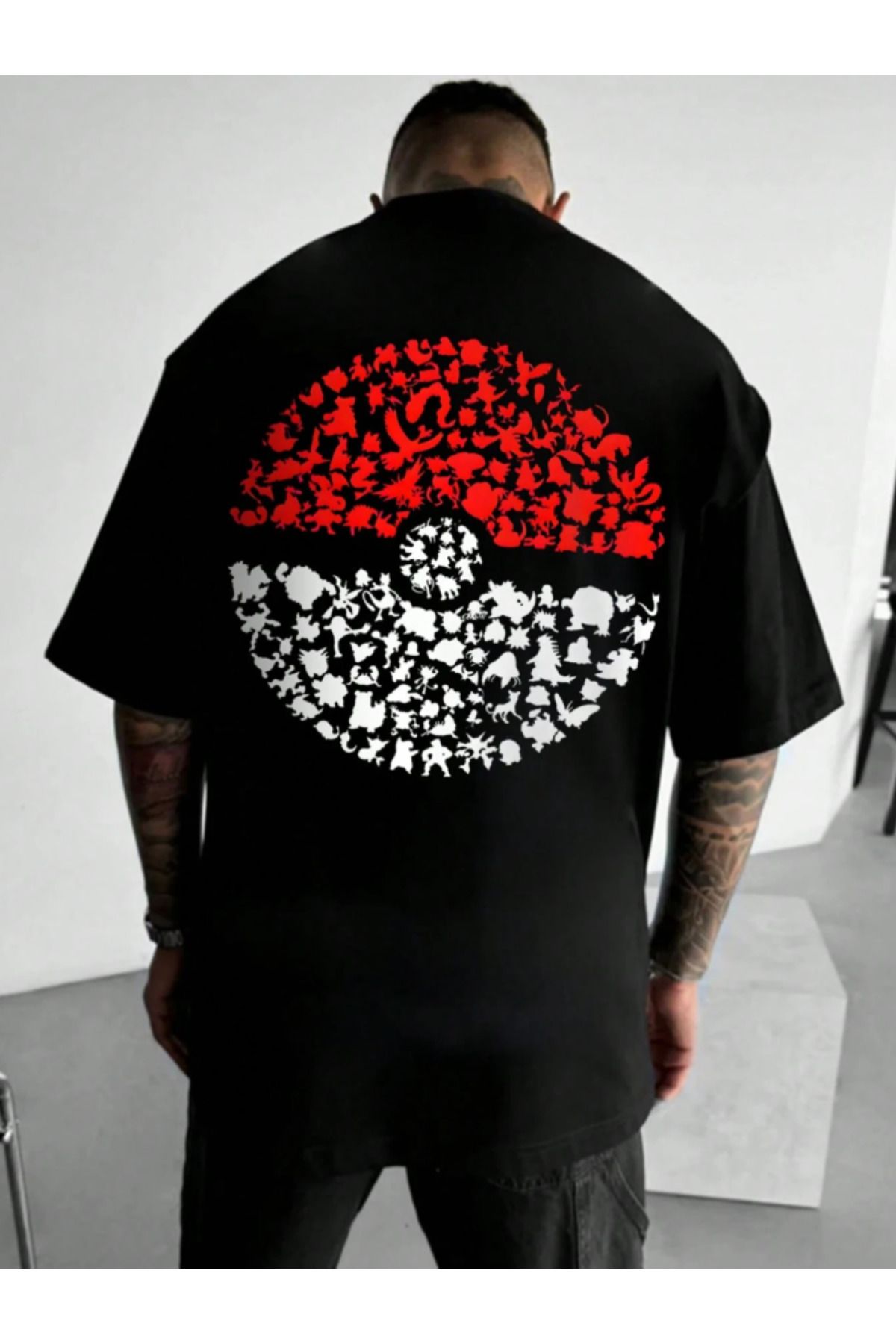Revasser Unisex Erkek/Kadın POKEMON TOP Renkli Özel Baskılı Oversize Pamuklu Bisiklet Yaka T-Shirt Tişört