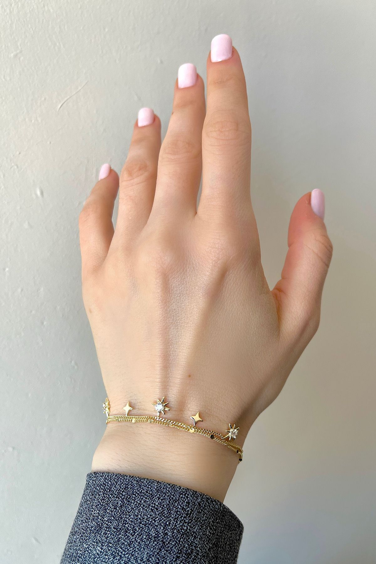 Bijou Luz Gold Kutup Yıldız Figürlü Zirkon Taşlı Çift Zincir Bileklik