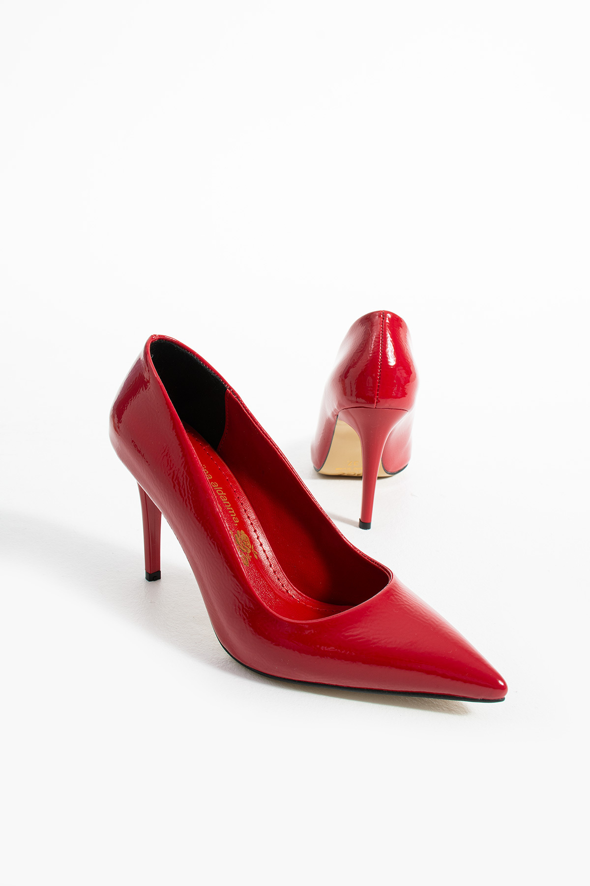 Güllü Shoes-Red Vegan Leather Wrinkled Patent Leather 9cm Heeled Memory Padded Comfortable Fit Pointed Toe Women's Stiletto 5