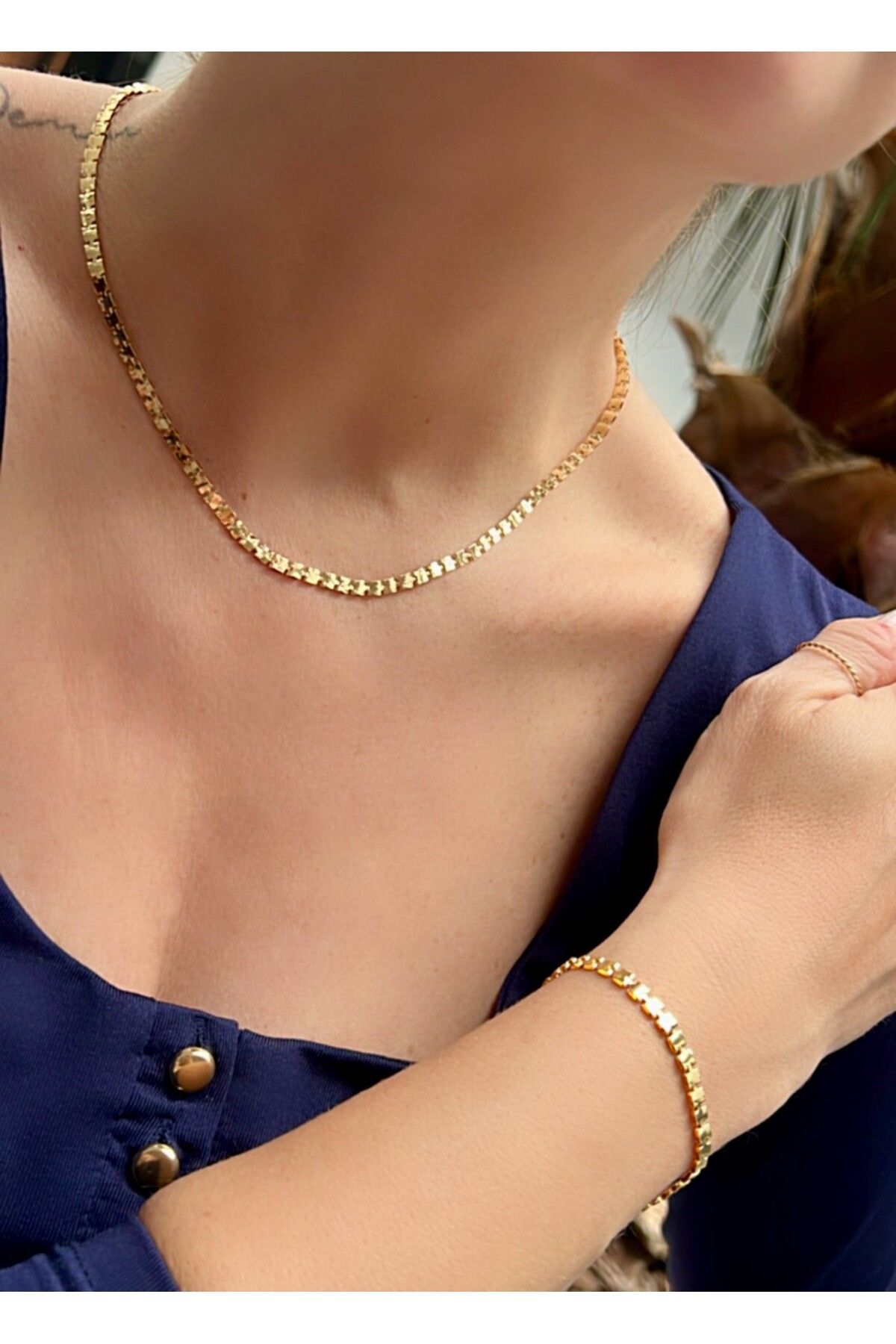 Kutcha Accessories Altın Kaplama Modern Klasik Kolye ve Bileklik Seti