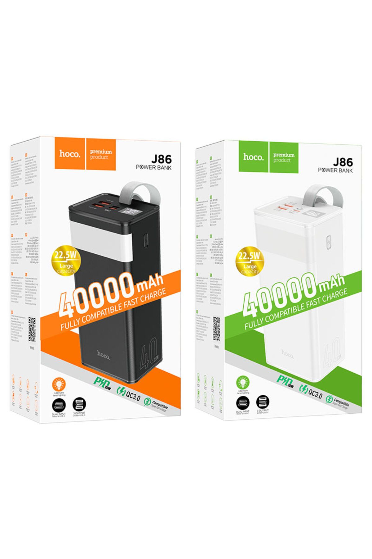 REDz Accessories-Powermaster Hoco J86 Battery, 40,000mAh Capacity, Multiport, USB and Type-C, LED Display, White 6