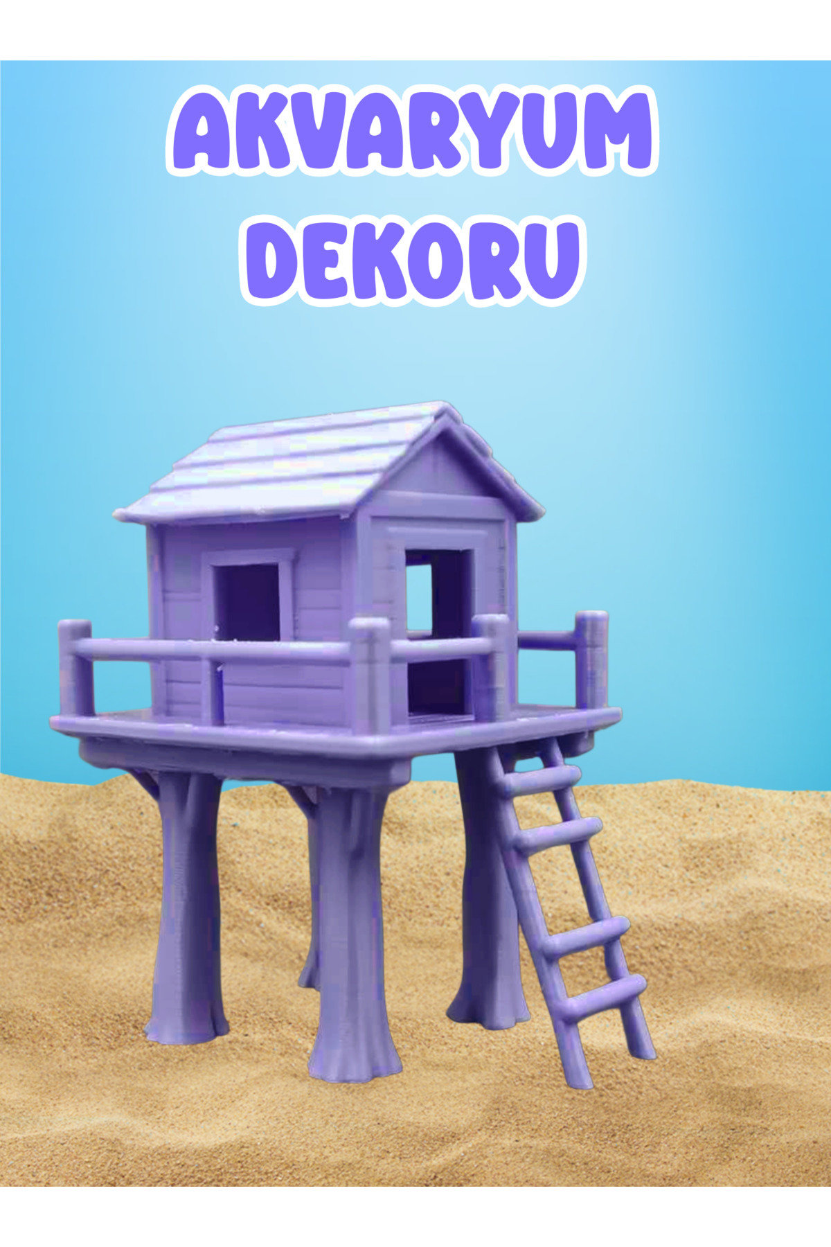 MDİZMİR Ağaç Ev Akvaryum Dekoru ( Mor - Renk ) Küçük Akvaryum ve Büyük Akvaryum Uygun