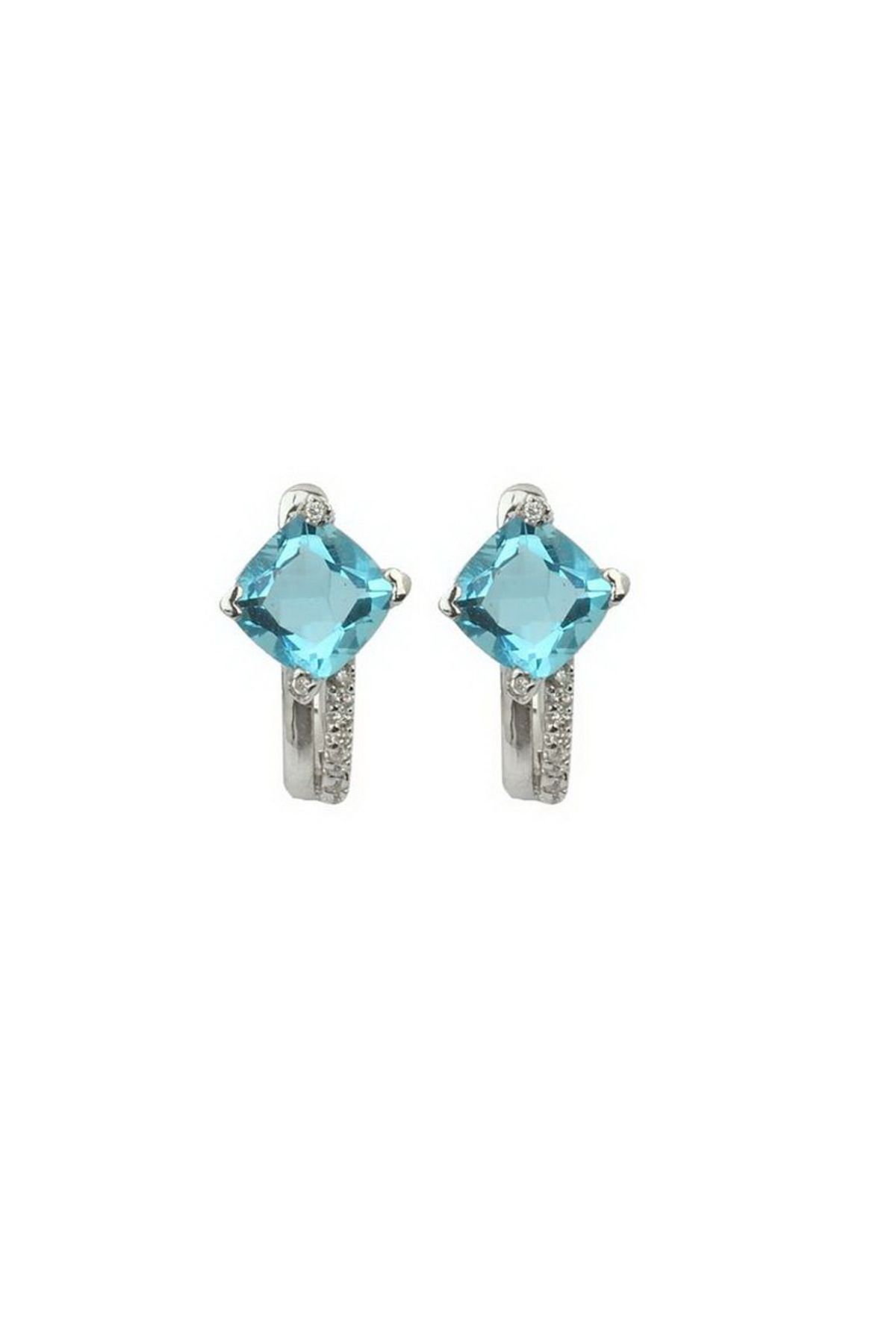 GÜMÜŞ DÜNYASI 925 AYAR Gümüş Rodyum Kaplamalı Atom Beyaz Zirkon ve Kare Açık Mavi TOPAZ Taşlı Kadın KÜPE