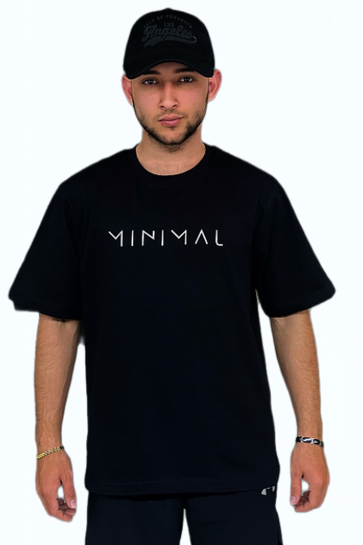Drappe Minimal Baskılı Pamuklu Siyah Oversize T-Shirt