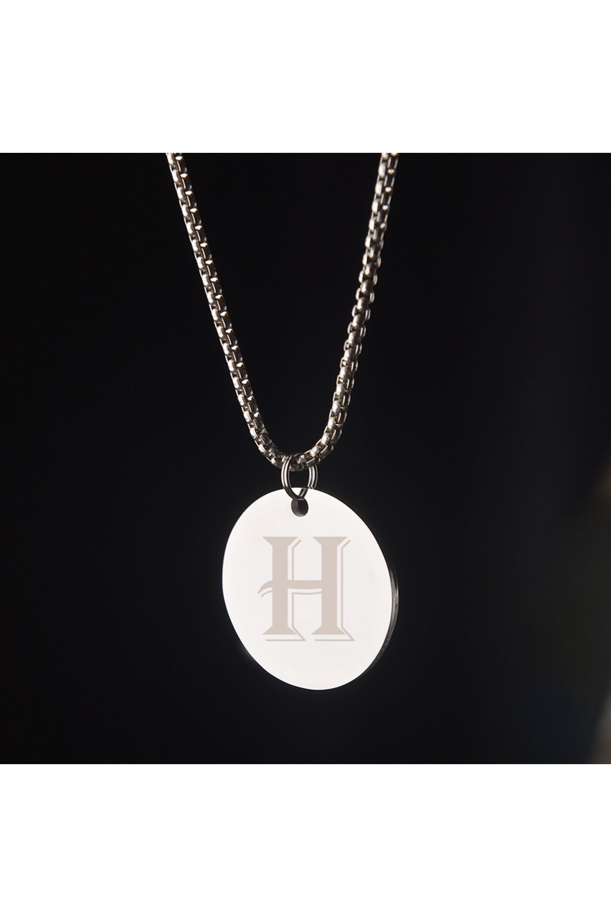 idolavm Type Kişisel H Harfli Erkek Kolye Çelik Daire Takı Aksesuar