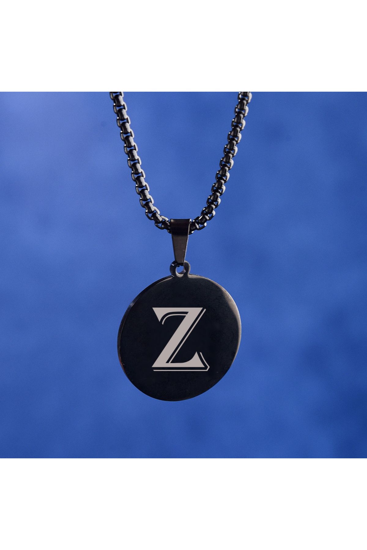 idolavm Black Dream Z Harfli Siyah Küçük Daire Erkek Kolye Çelik Takı