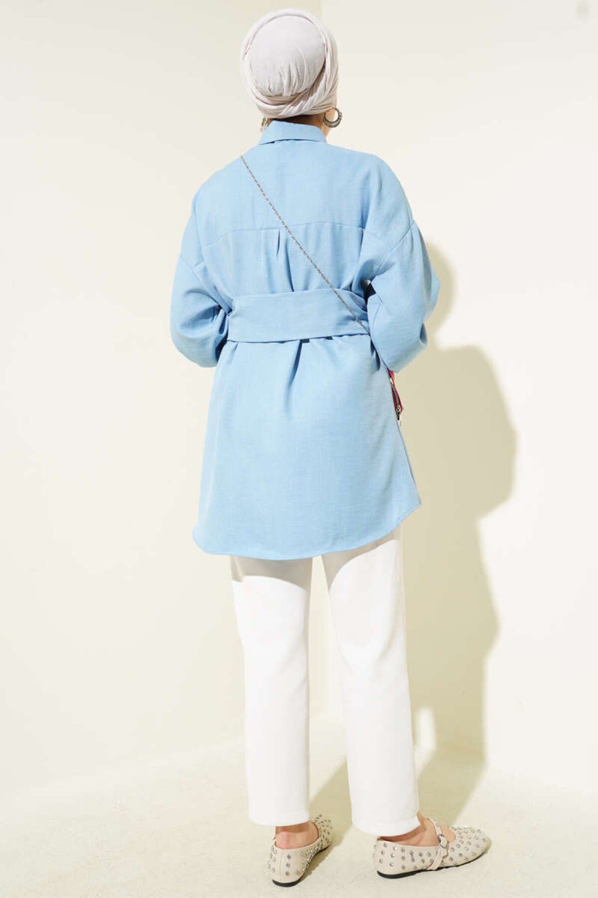 YAZGI MODA Kendinden Geniş Kuşaklı Gömlek Bebe Mavi