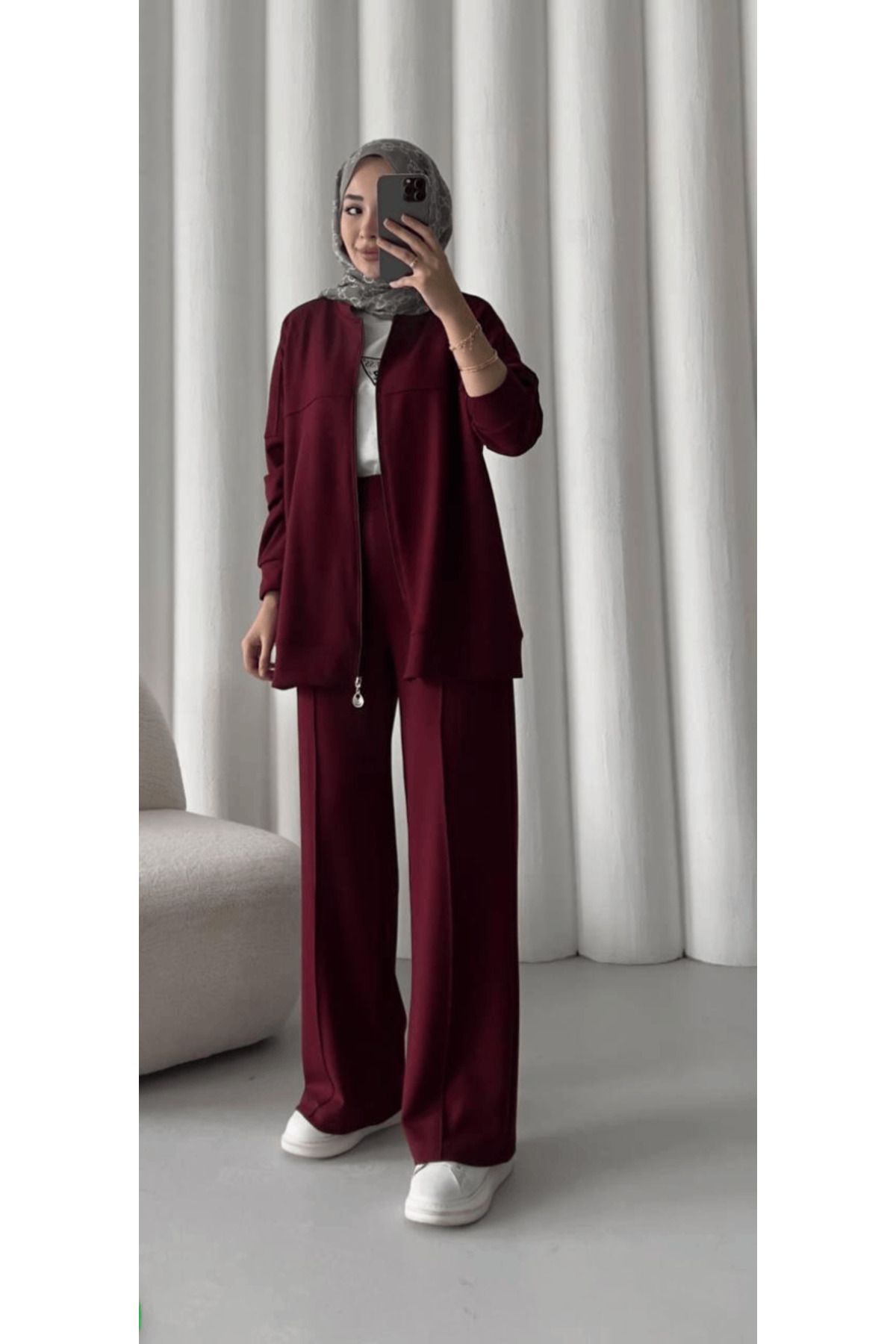 Butik Oversize Kadın Bordo Modal Takım
