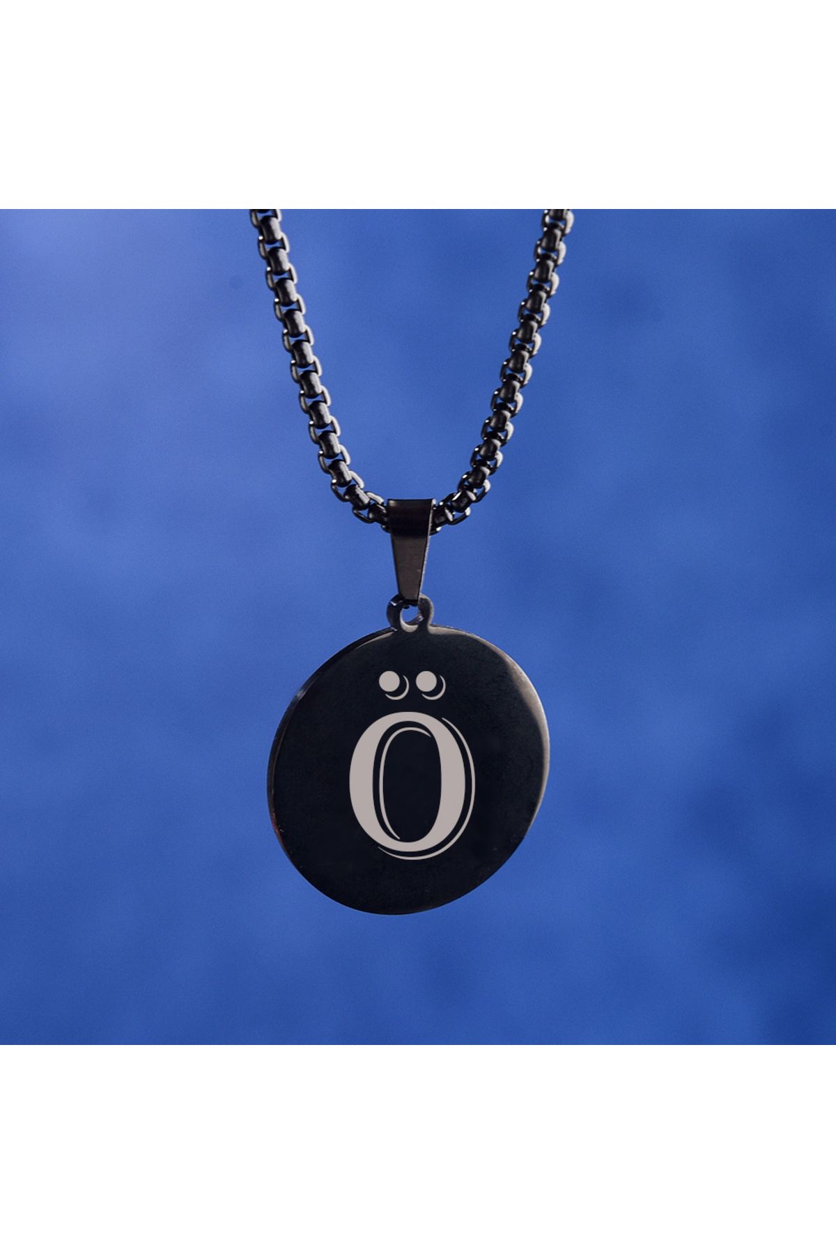 idolavm Black Dream Ö Harfli Siyah Küçük Daire Erkek Kolye Çelik Takı
