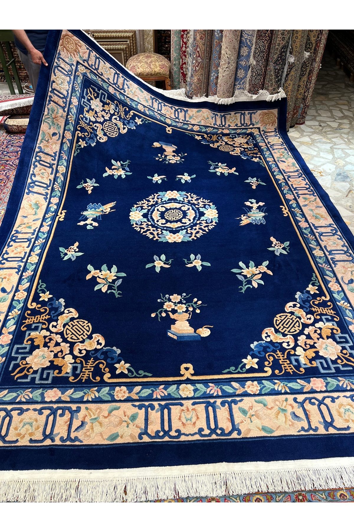 RD RAMAZAN DAĞ EL HALI SANATI El Dokuma Kabartmalı Çin Halısı Birinci Sınıf Kalite Ebat 340x244