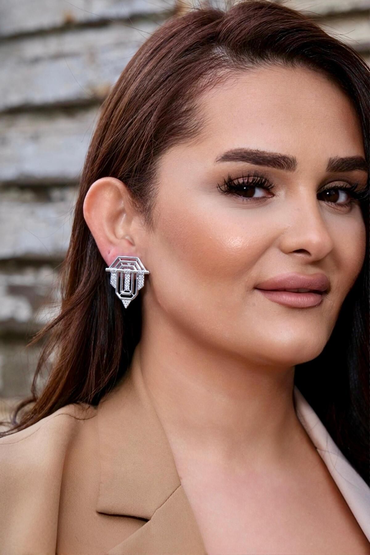 My Life Accessory KADIN ÇELİK SERENAY LEYLA KÜPE TAŞLI MODEL BÜYÜK BOY
