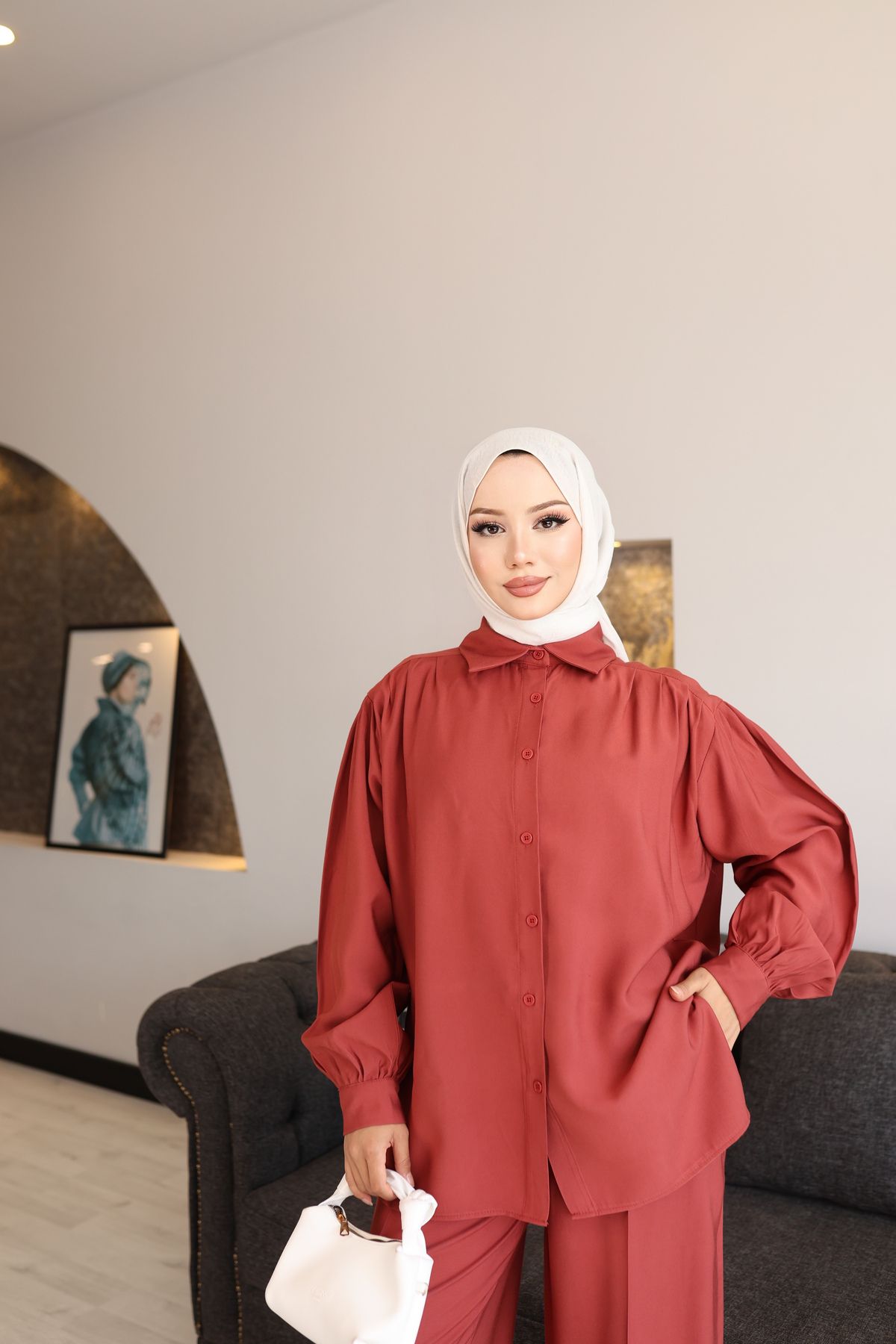 Butik Gömlek Pantolon Tesettür Kadın Seti