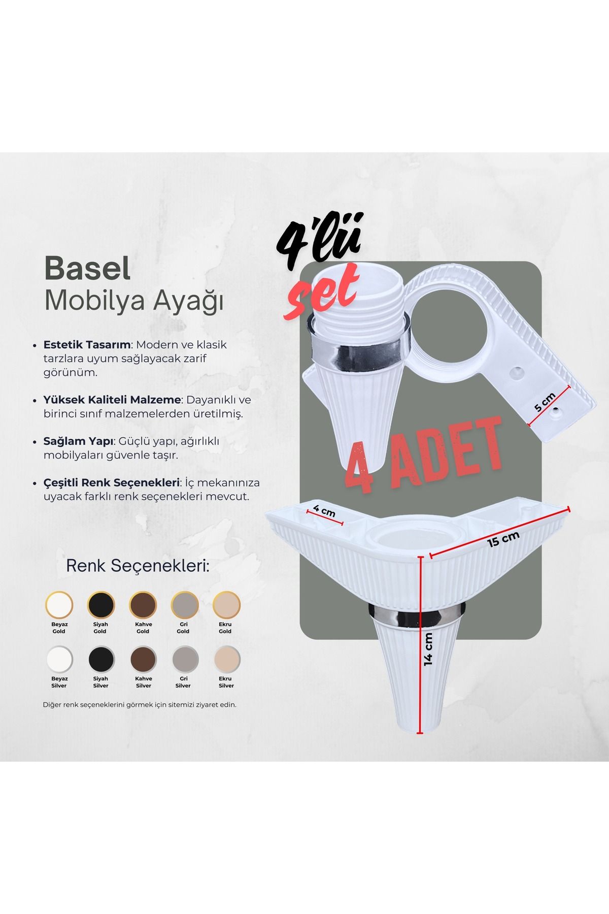 fi aks Basel mobilya ayagı 14-15 CM Ayalanabilir