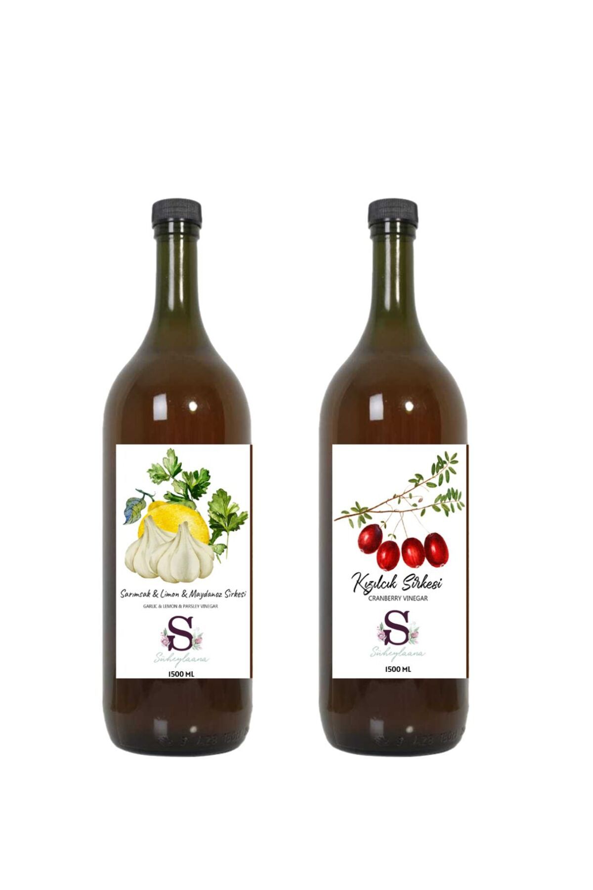 Süheylaana Doğal Sarımsak & Limon & Maydanoz Sirkesi 1500 Ml - Doğal Kızılcık Sirkesi 1500 Ml