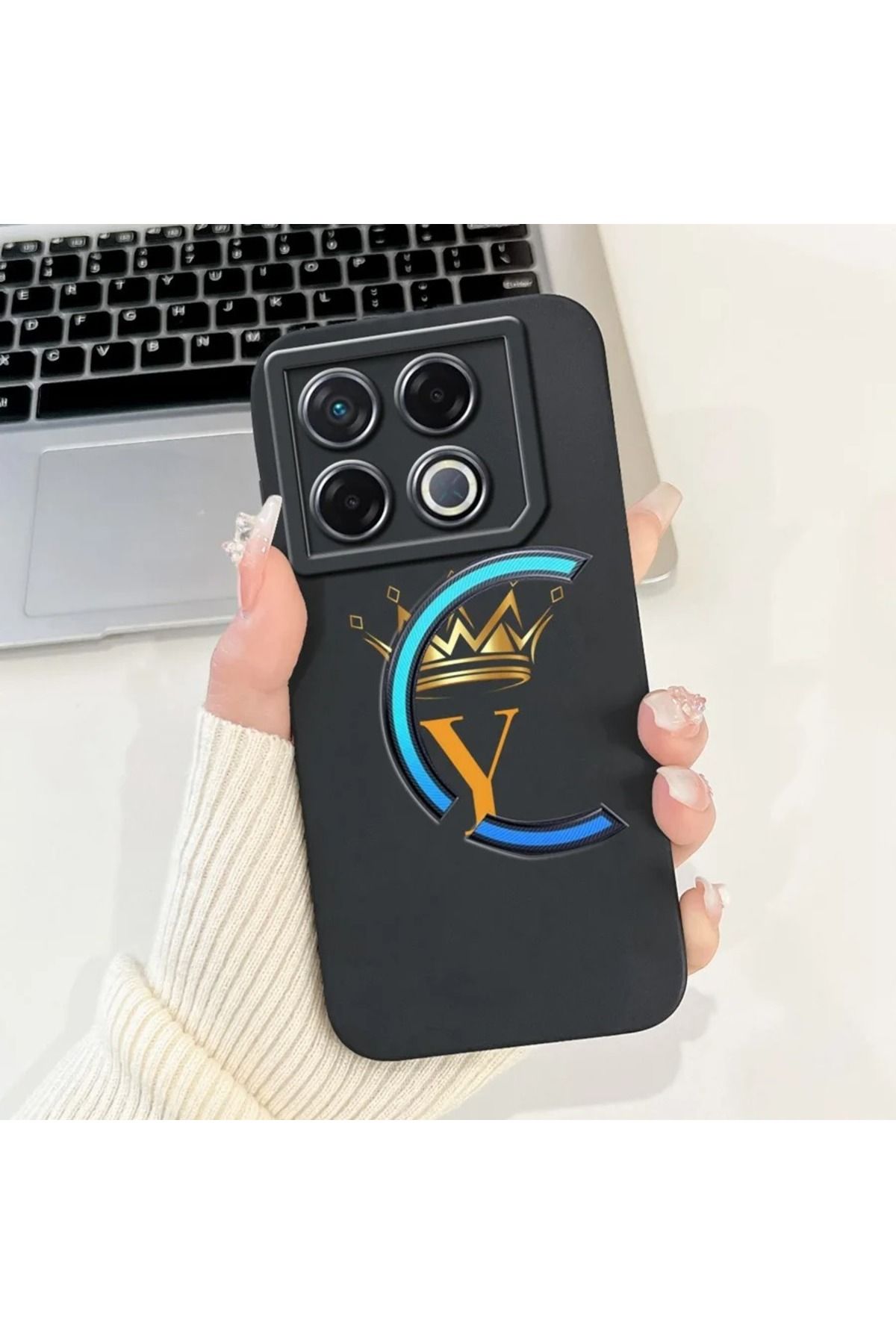 Rotaks İnfinix Gt 20 Pro Uyumlu Harfli Taç Baskılı Kişiye Özel Silikon Telefon Kılıfı - Y