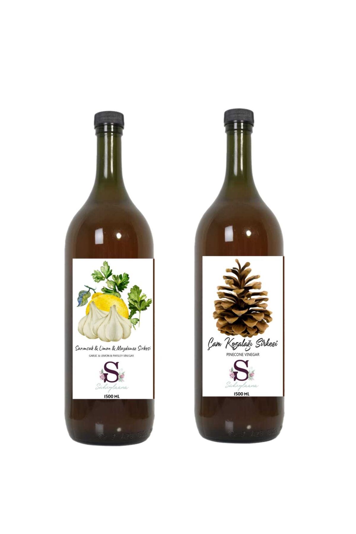 Süheylaana Doğal Sarımsak & Limon & Maydanoz Sirkesi 1500 Ml - Doğal Çam Kozalağı Sirkesi 1500 Ml